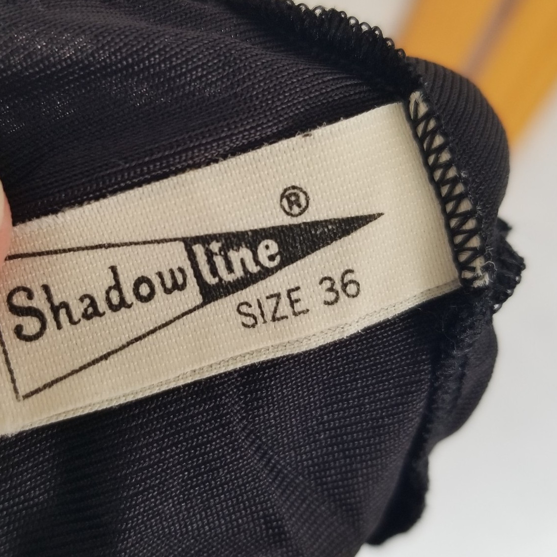 Vintage Shadowline Camisole Slip Top Black Lace Trim Sz 36 Made in USA EUC