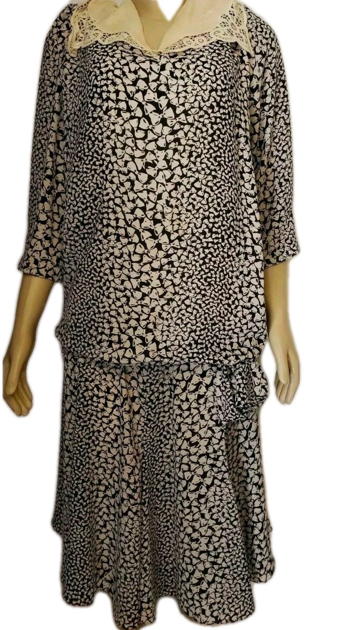 LIZ ROBERTS INC Vintage Black Beige Polyester 3/4 Sleeve women Dress Size 10