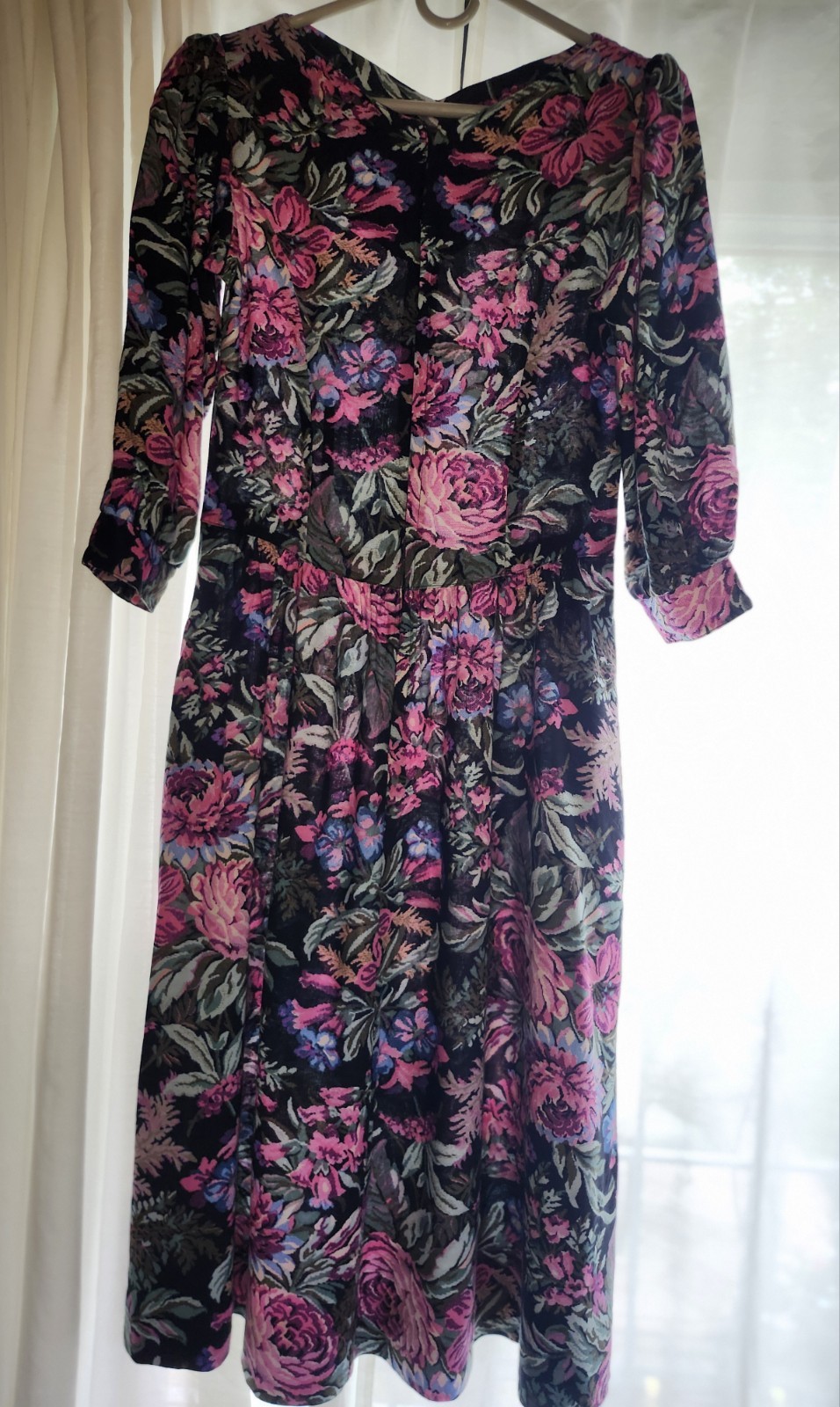 Vintage Lanz Originals Floral Puff Sleeve Midi Dress 100% Cotton Made USA 90s