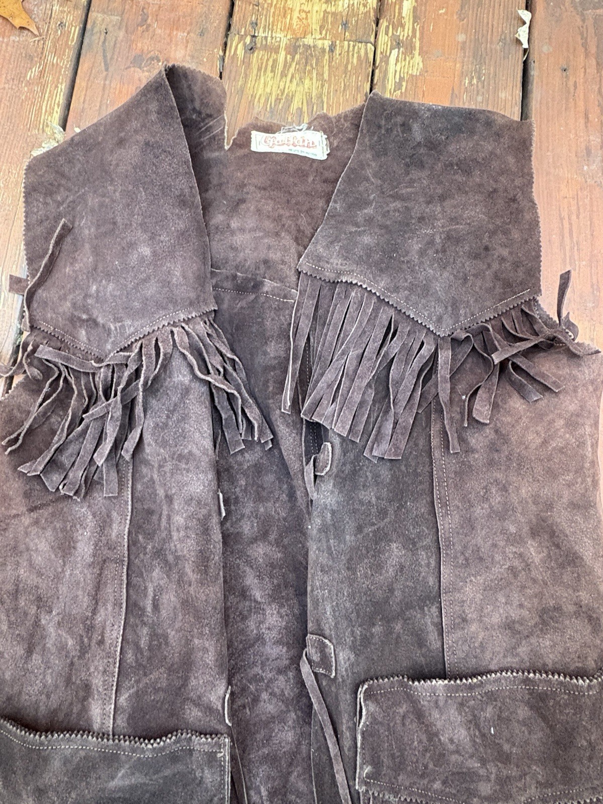 Vintage Gaitan Brown Leather Fringe Vest Made in Mexico Approximately Small
