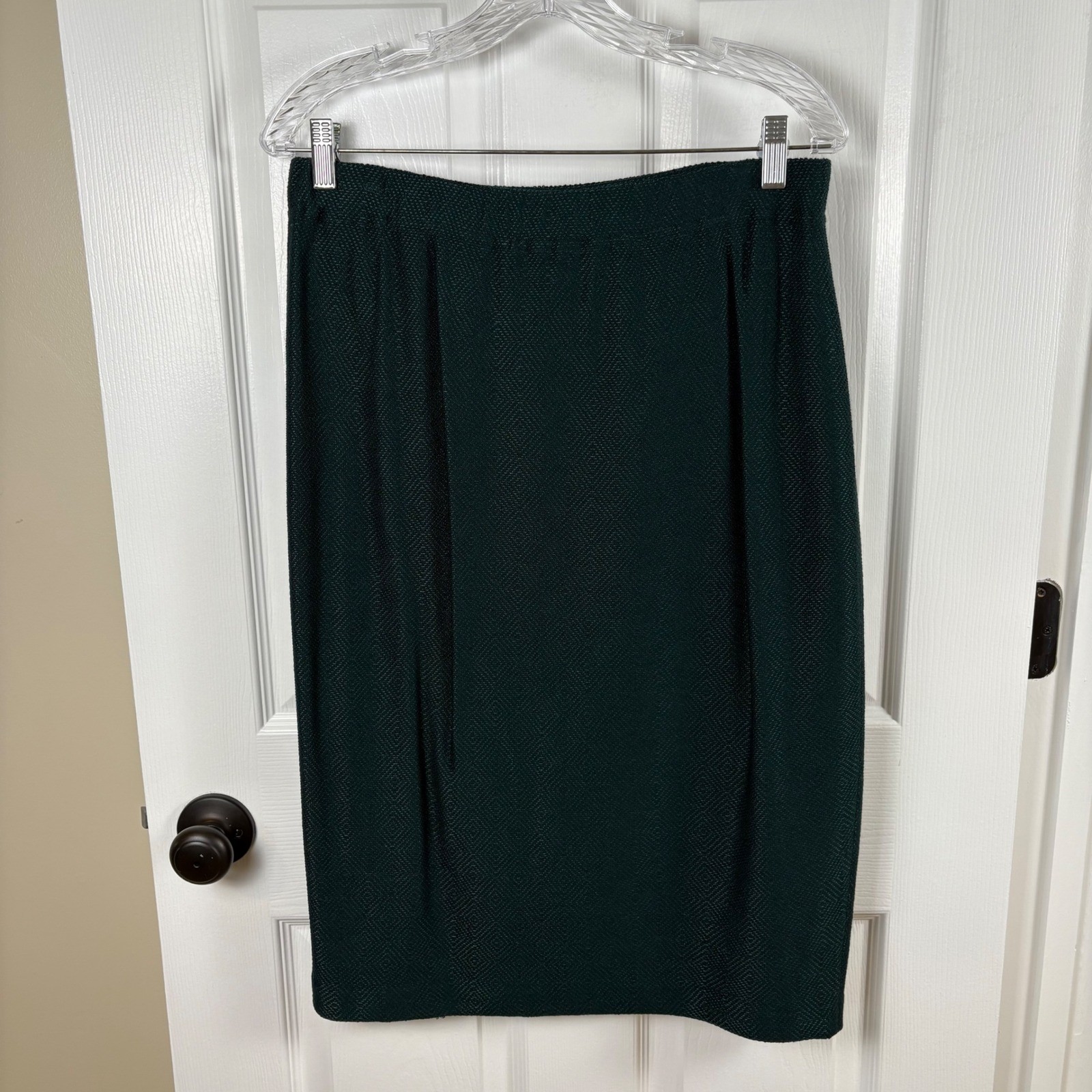 Vtg St. John Collection Skirt Suit 16 Green 3pc Knit Designer Quiet Luxury