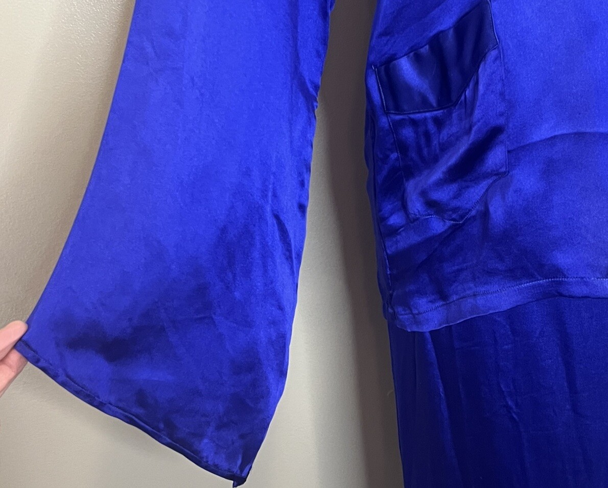 Vtg 50s Japan Quilted Jacket Lounge Set Embroidered Blue Satin Sun Bros Asian