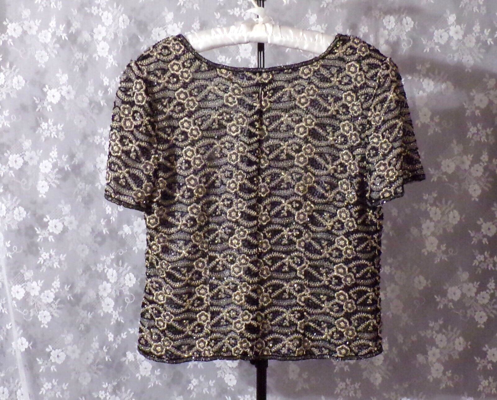 Vintage Beaded Silk Top Size Medium Adrianna Papell Chic Evening Cocktail Blouse