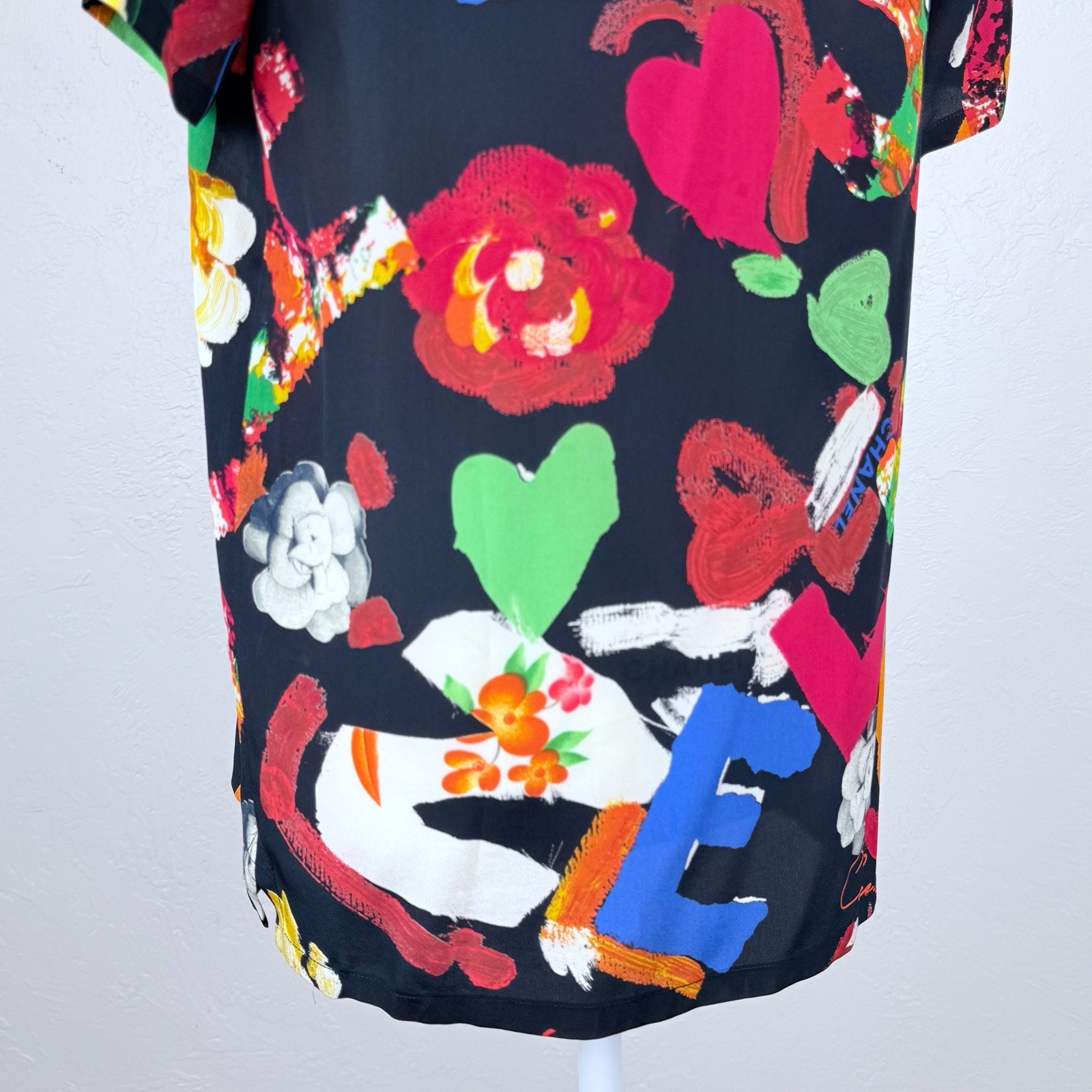 Chanel Vintage Iconic Spring 1992 Multicolor/ Black Silk T-Shirt Size 40 FR 8 US