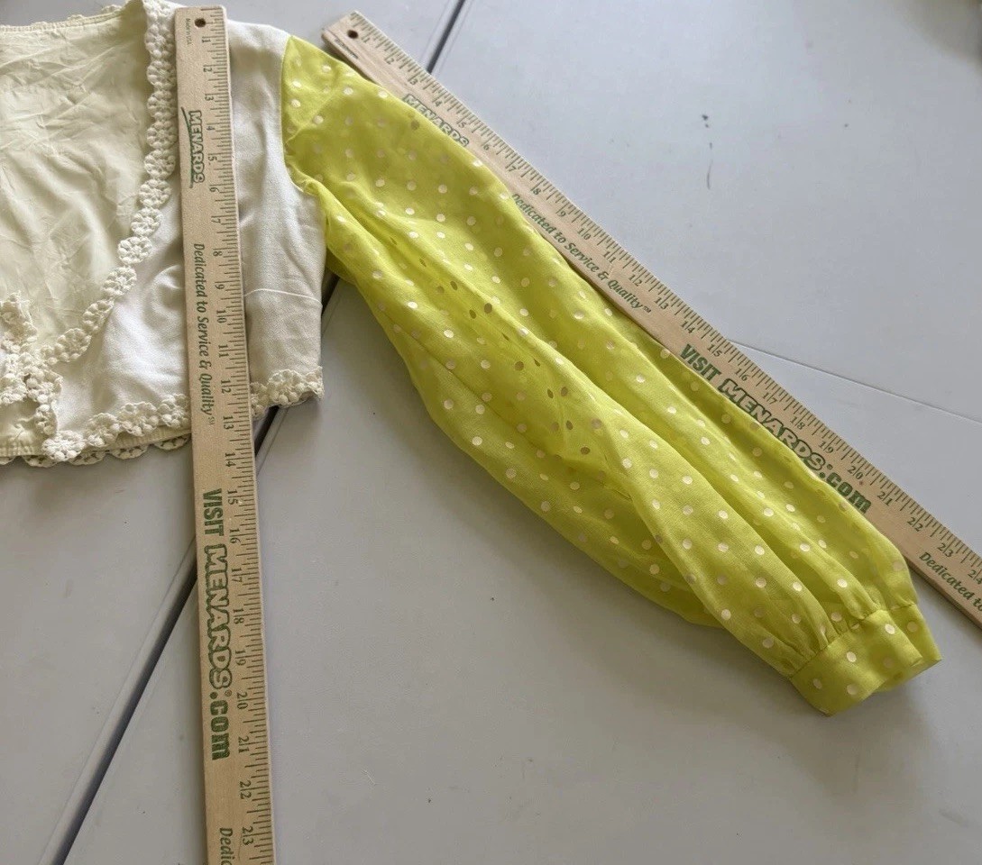 Vintage 70s Yellow Polka Dot Maxi Dress & Bolero Jacket XS/S Prarie Princess