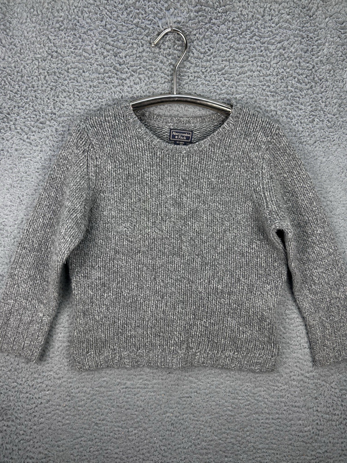 Vtg Abercrombie & Fitch 100% Merino Wool Sweater Womens Large Gray Crewneck 90s