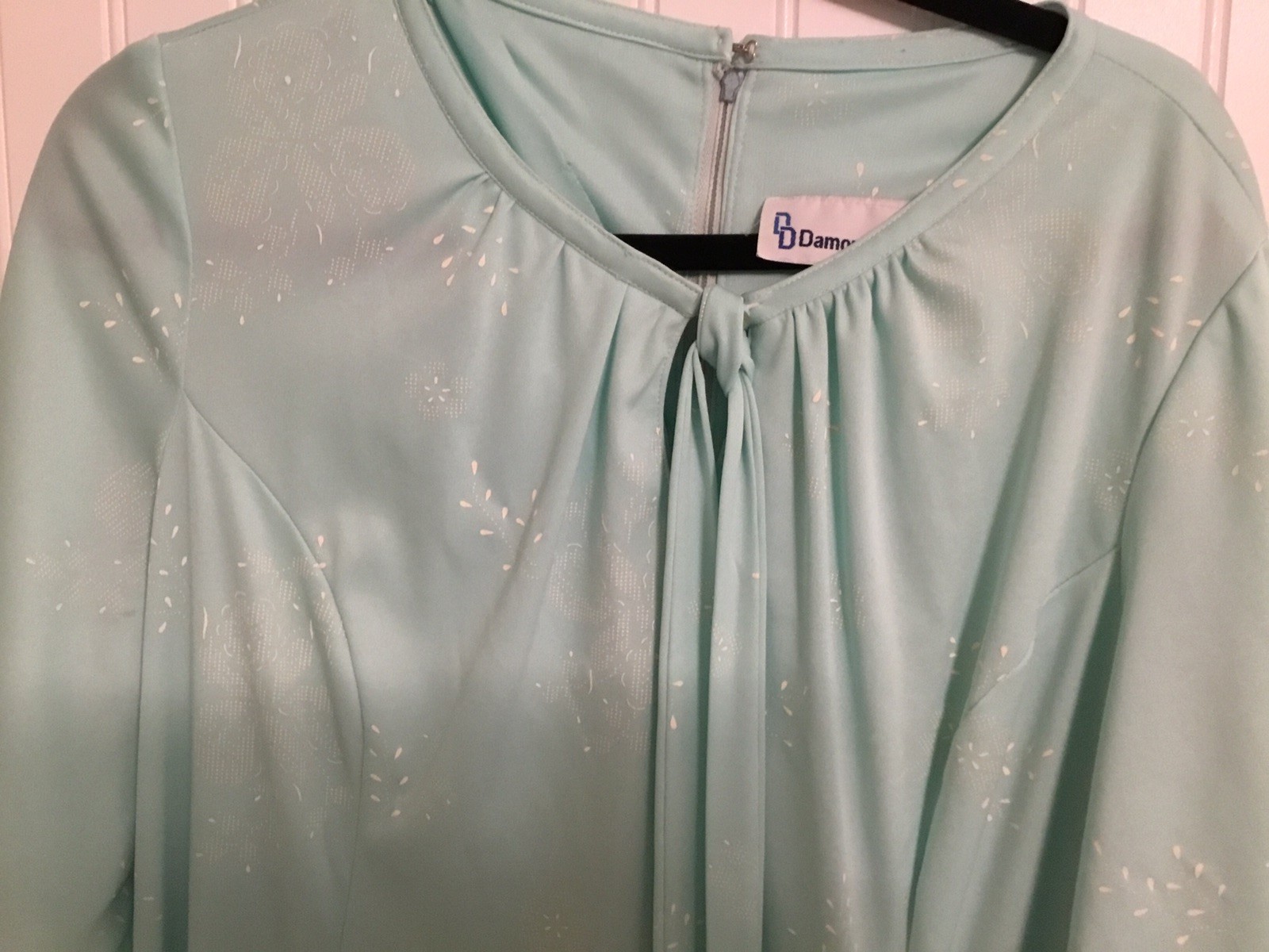 Vintage Damon Dress Teal With Creme Design Flowy Sleeves Size Medium Zip Back
