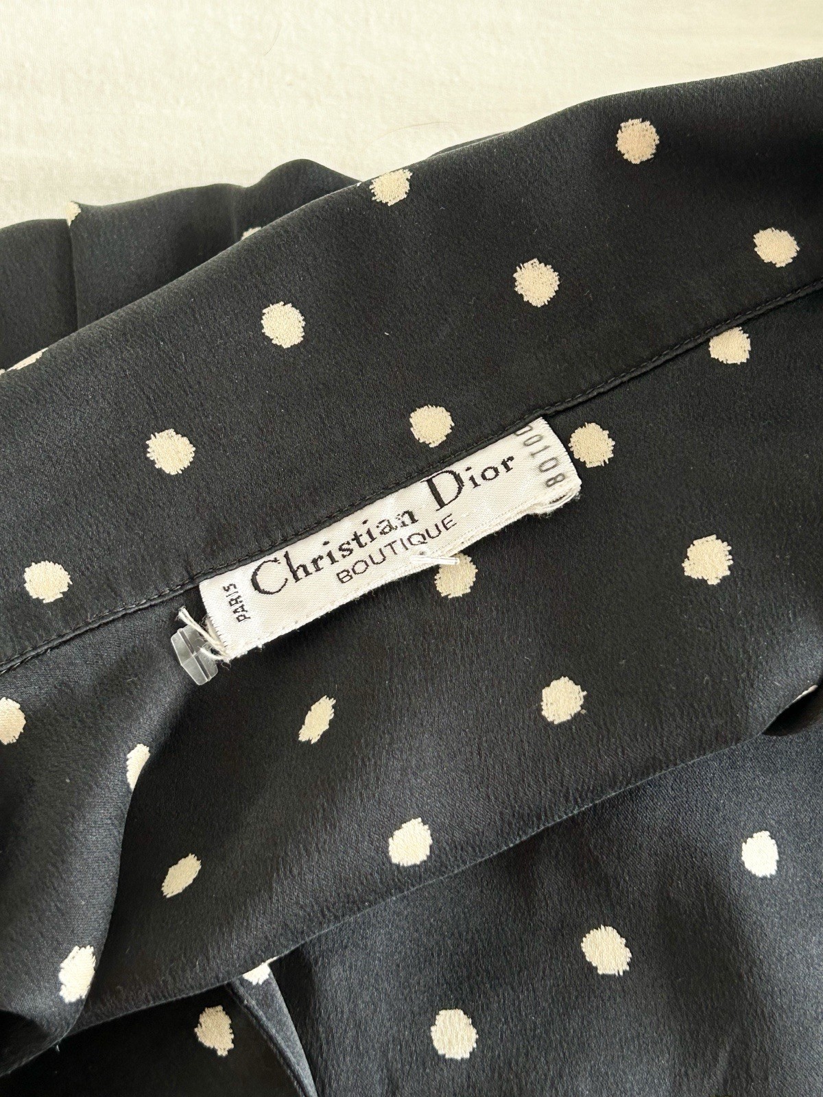 Christian DIOR Boutique Vintage Polka Dot Silk Blouse, 1980s, 1990s