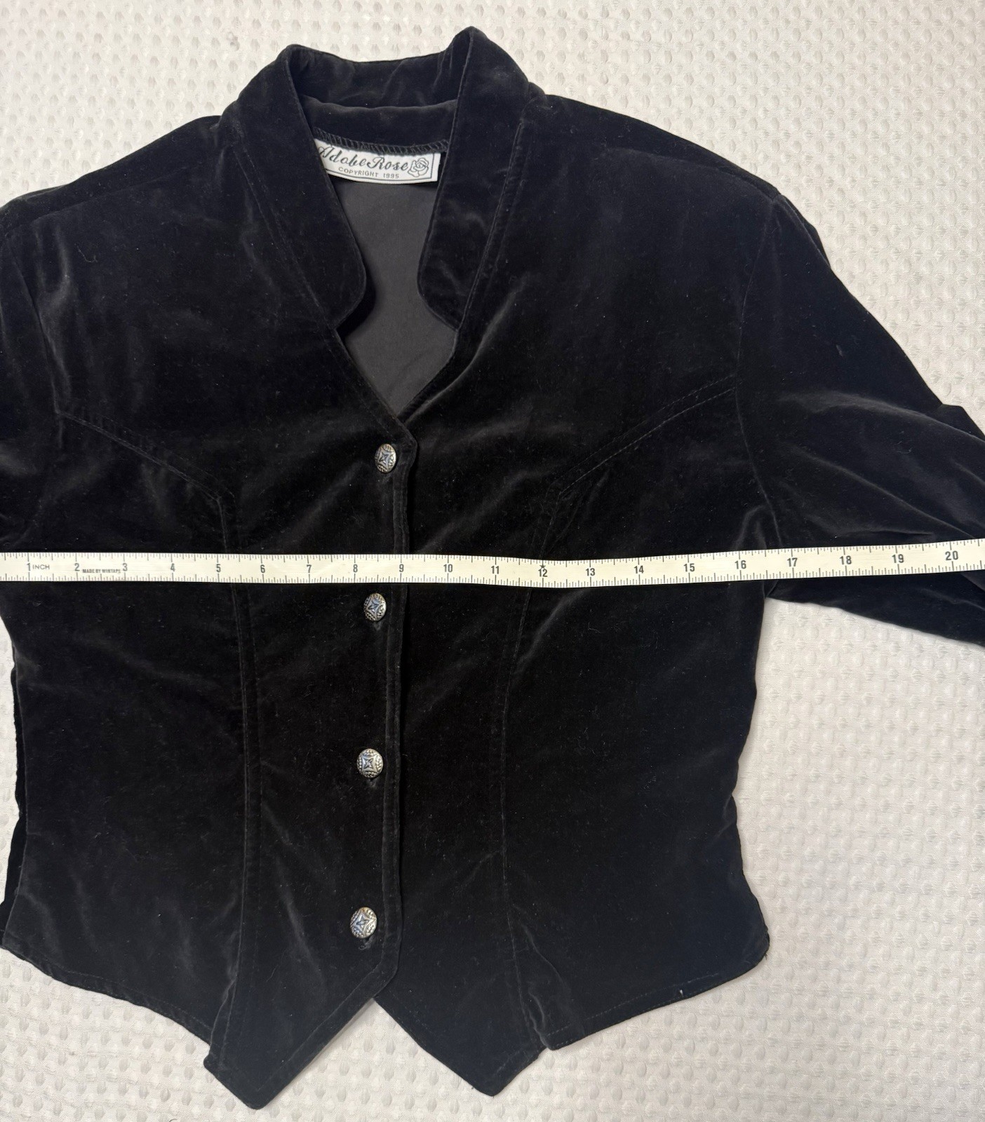 VTG Adobe Rose 1990’s Black Velvet Military Gothic Jacket Vamp M Cropped Fitted