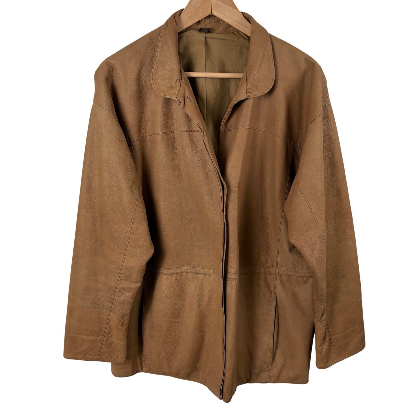 Vtg Knight Tailors New Zealand Lambskin Leather Jacket Women’s L Tan Handmade