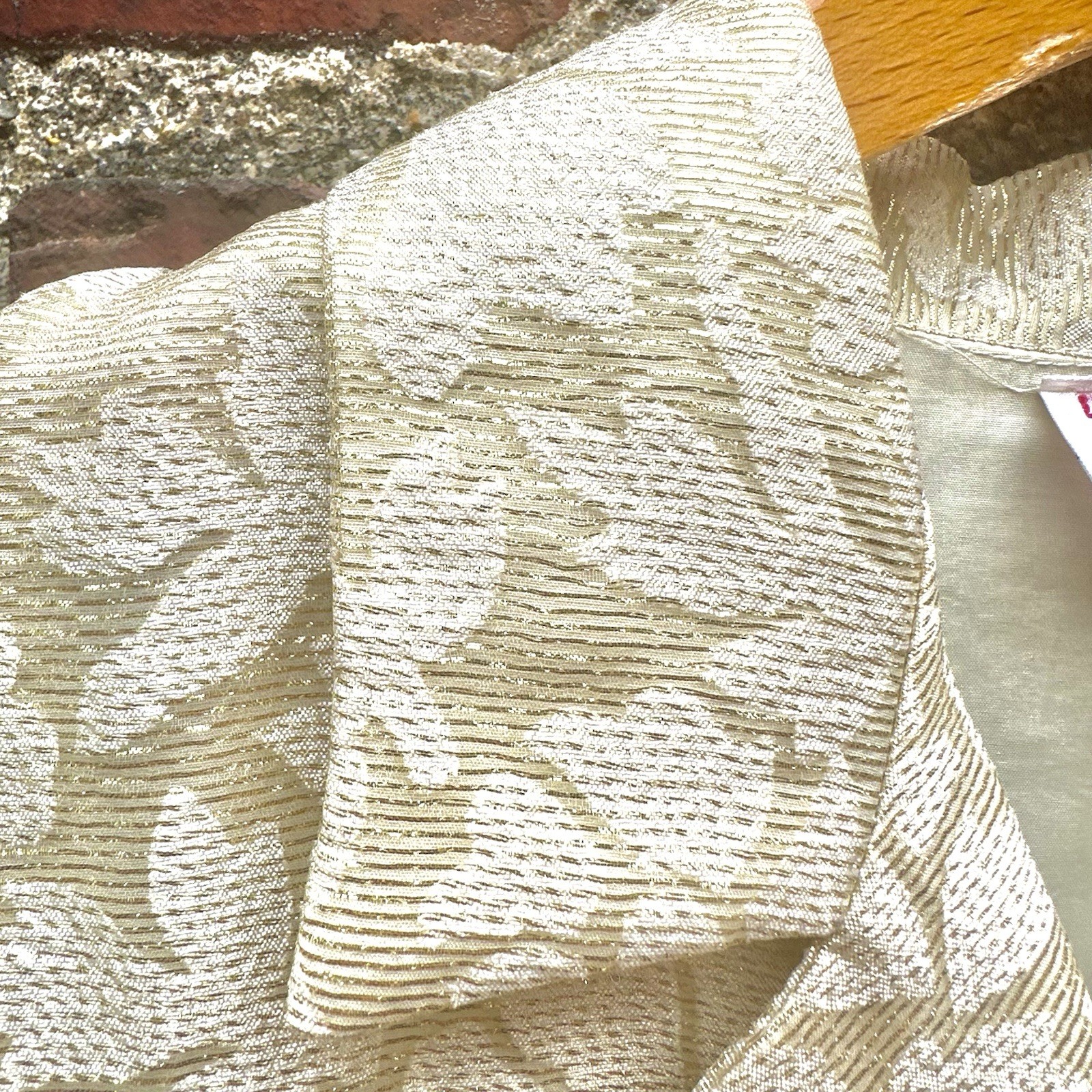 Vintage Malbe Original Lace Blouse Cream Gold Metallic Accent Sz 11 12 RN 10609