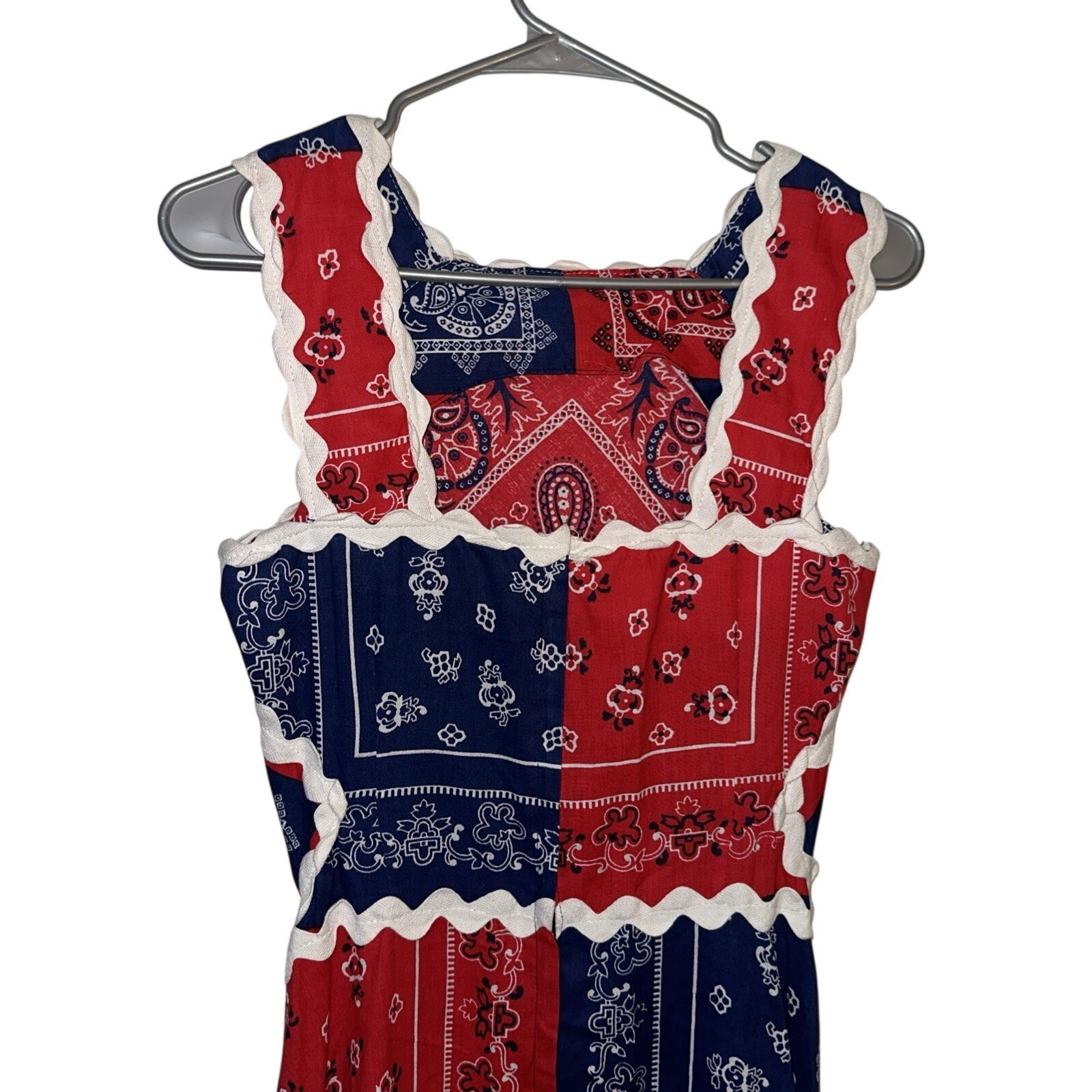 HOWARD WOLF VINTAGE RED & BLUE BANDANA PATCHWORK PRINT Maxi DRESS
