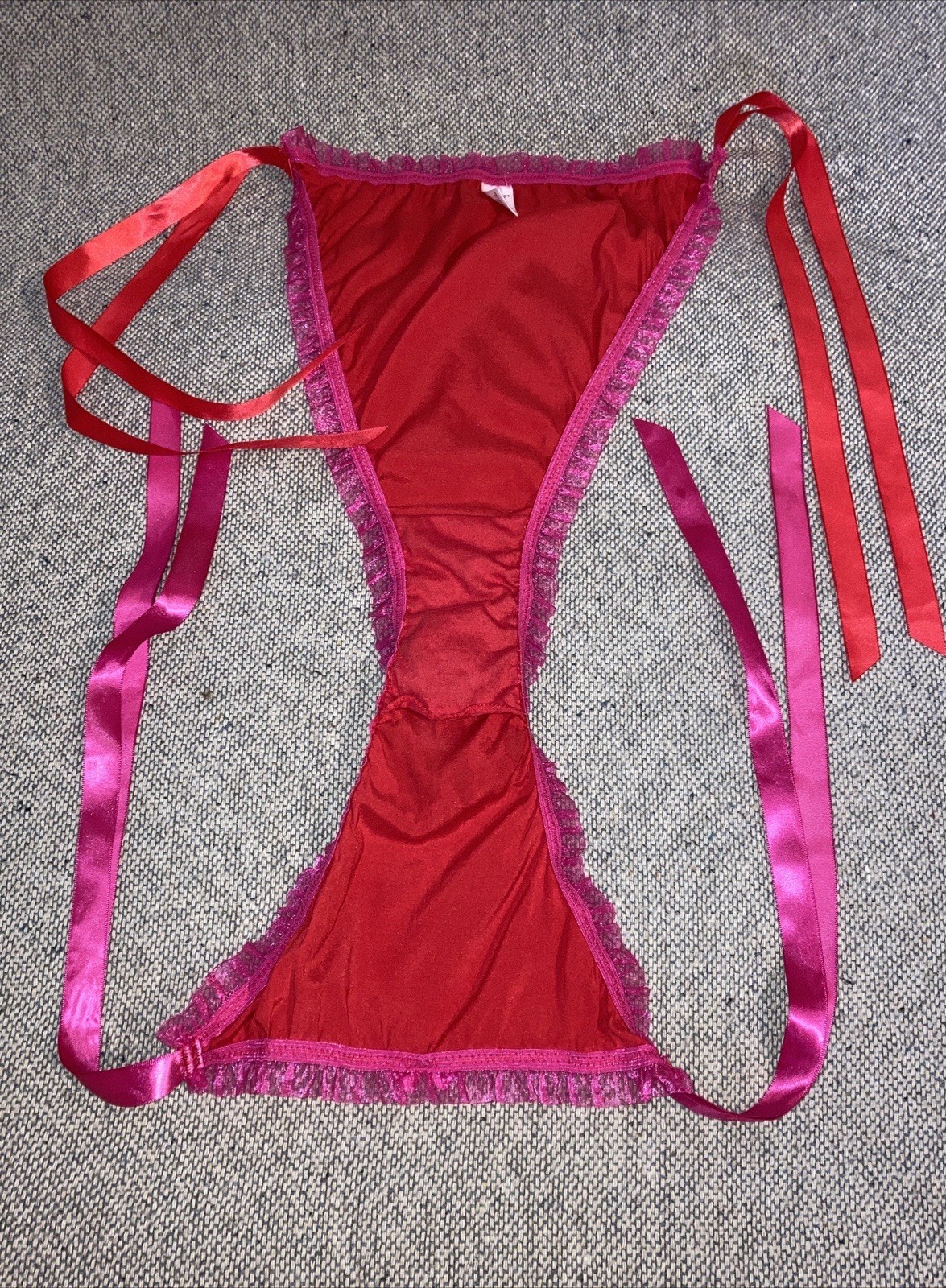 Victoria’s Secret Red Silk Satin Pink Ribbon Side Tie String Bikini Panties M L