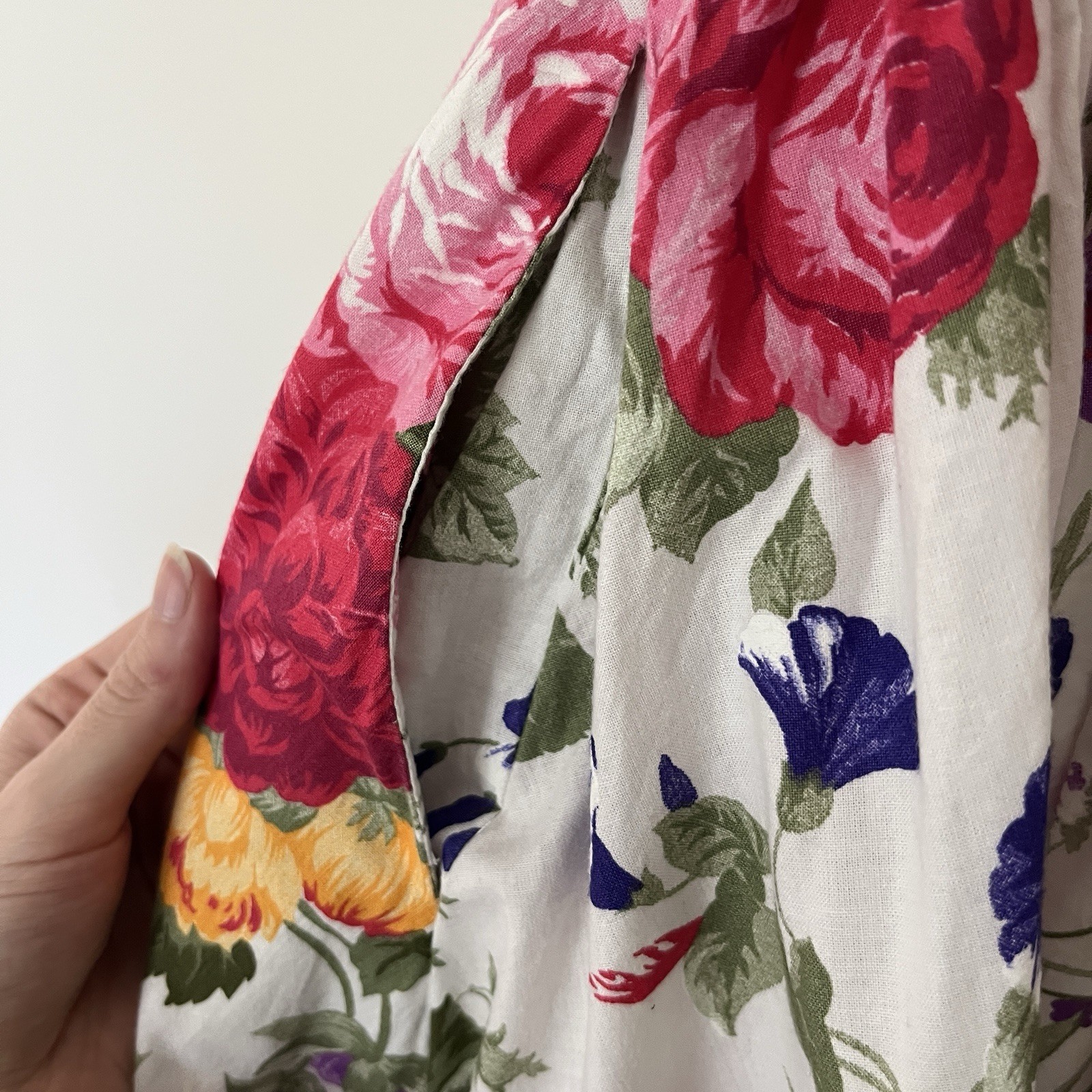 Vintage 80s Strapless Basque Waist Floral Midi Dress with Pink & Purple Blooms