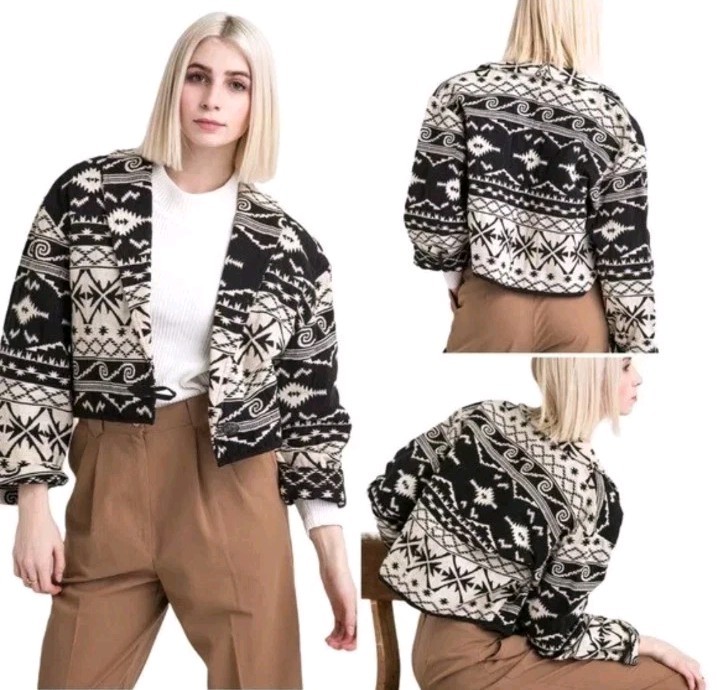VINTAGE Flashback Aztec Tribal Women’s MEDIUM Western FlareSleeve Cropped Jacket
