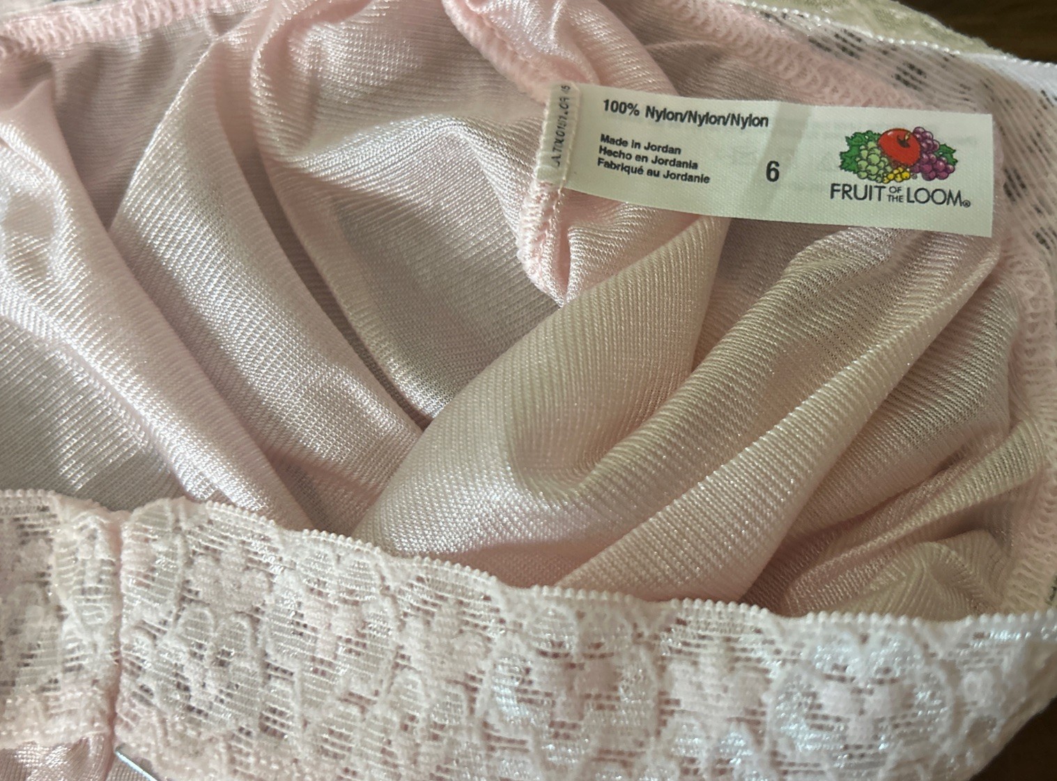 Vtg Fruit Of The Loom Panties Sz 6 Pink Silky Nylon Lace Hi Cut Side Tag NOS