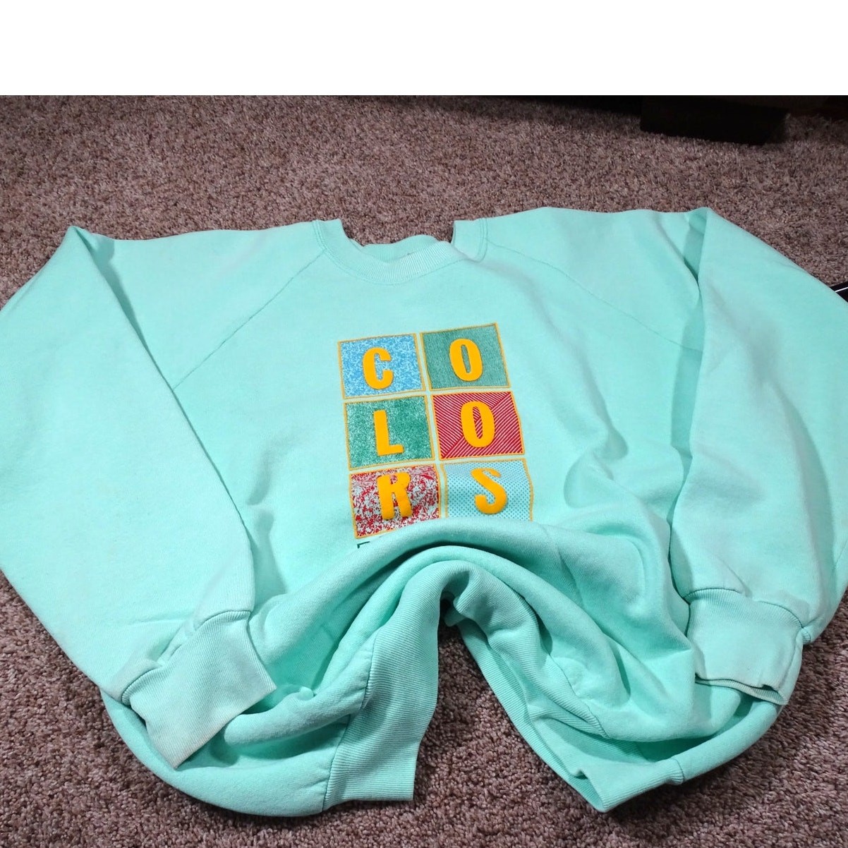 Vintage 80s Benetton „Colors” Puff Paint Sweatshirt USA Made XL