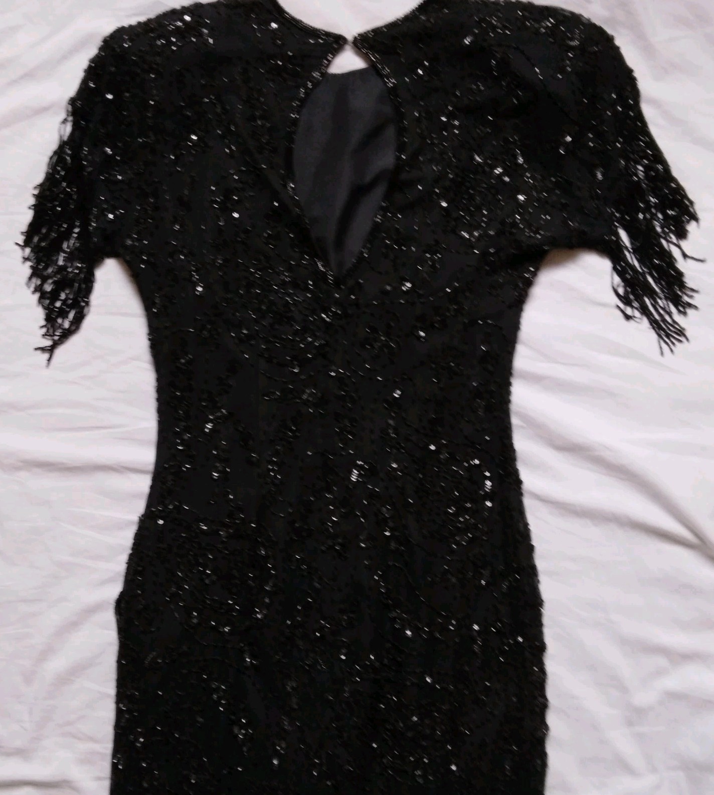 Vintage Cocktail Dress Michaelangelo Black Silk Beaded Sequin Flapper Size M