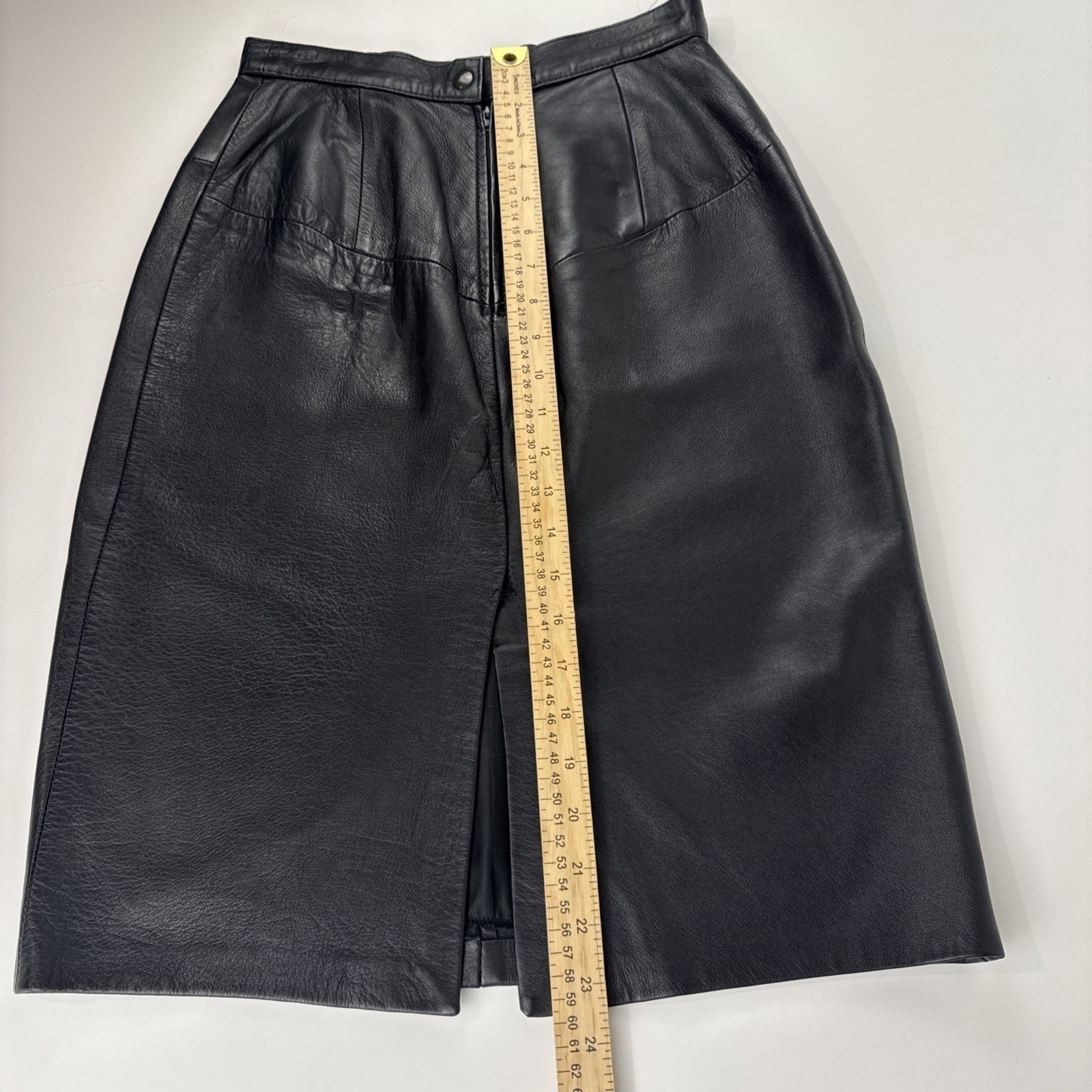 Forenza Leather Skirt Women 8 Black Vintage High Waist Pencil Midi Italy