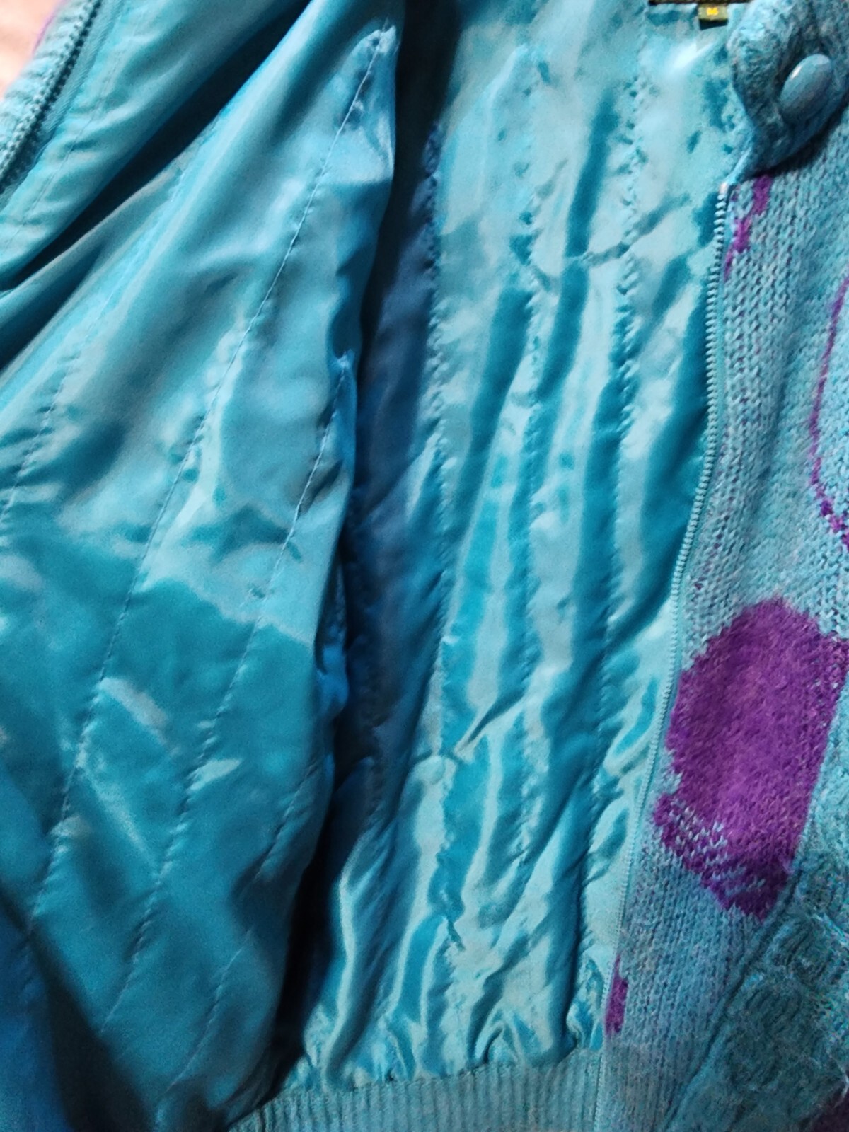 Fleet Street Knit Sweater Jacket Women’s M Teal/Purple Heavy Vintage 80s