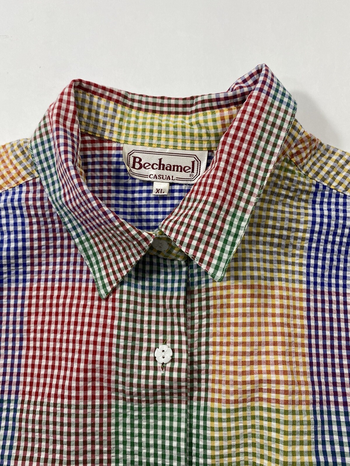 Vintage Womens Bechamel Casual Colorful Shirt Short Sleeve Button Sz XL USA Made
