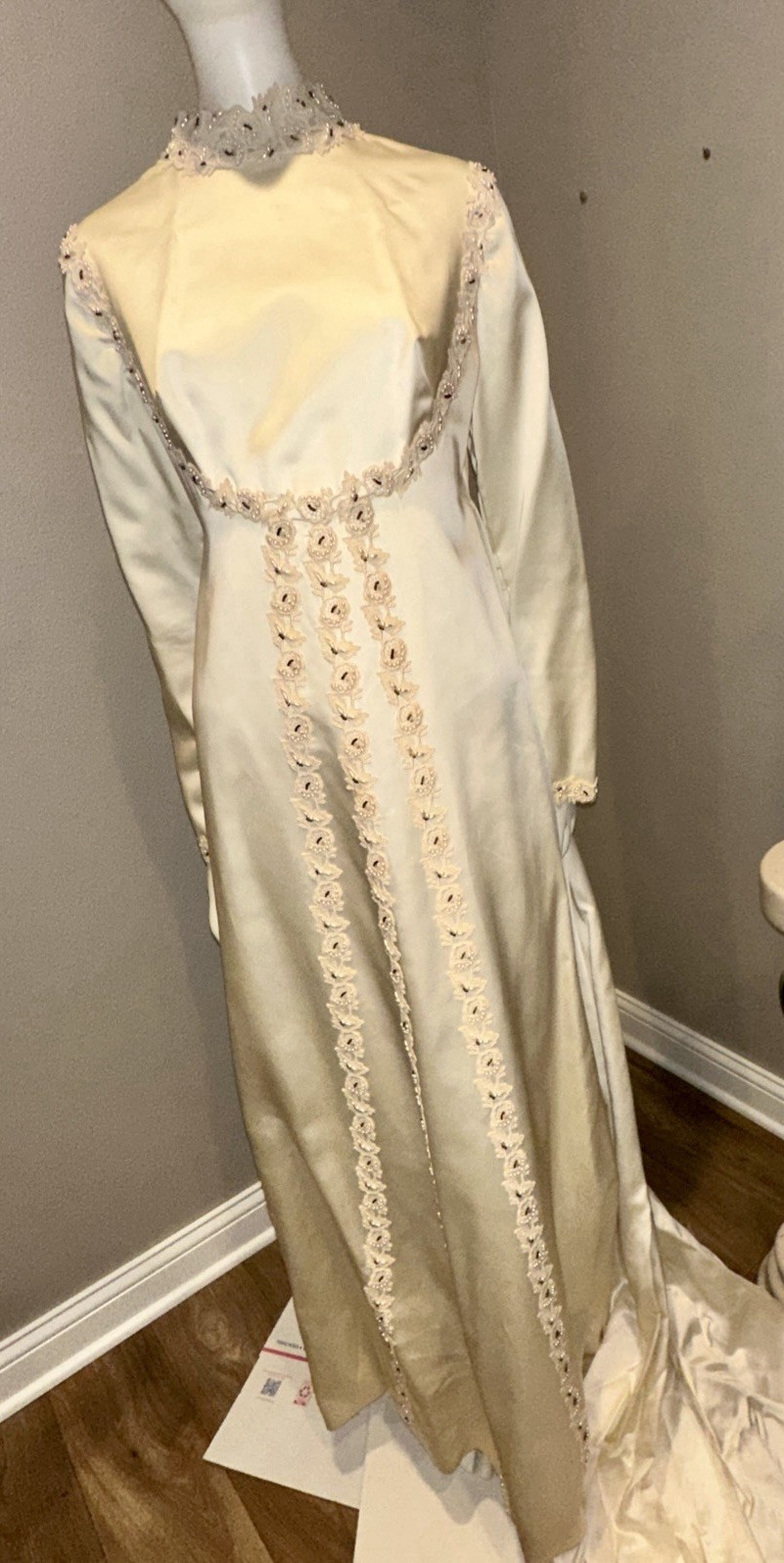 1970’s Pearls-Lace-Satin Bohemian Wedding Gown Angelair By Monika Sz 12 See Meas