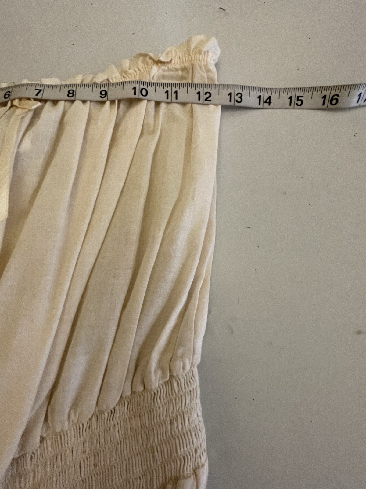 Vintage Miss Dior Jumpsuit Strapless Romper Size 13 Ivory Smocked Ruffles Boho