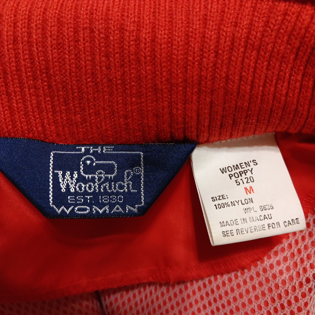 Vtg Woolrich Anorak Jacket Women’s M Red Full Zip Fold Away Hood Y2K Retro 80s
