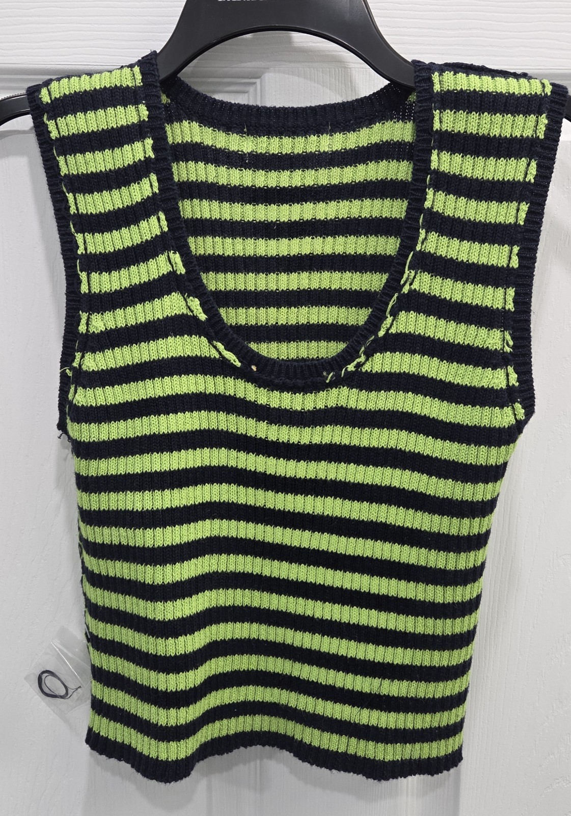 Vintage Jamie Scott NWT Striped Knit Sweater Tank Top Large Lime Green Navy