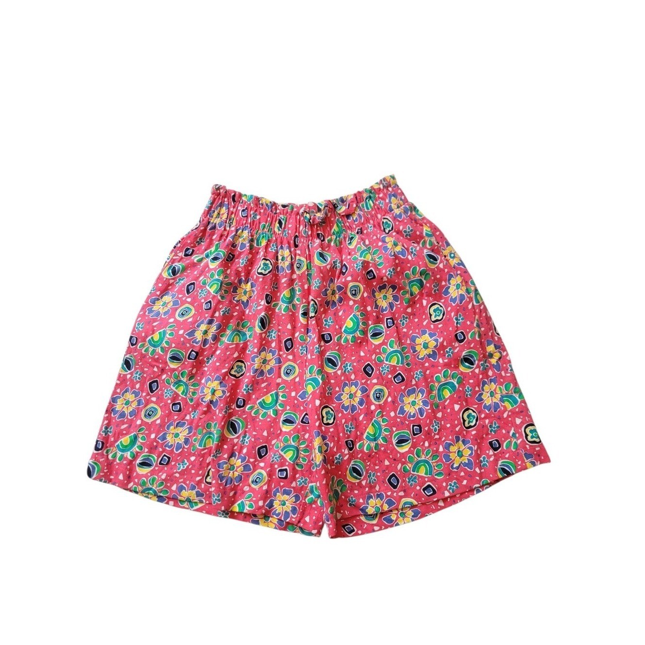 VTG Funky Floral Pull-On High Rise Cotton Casual Summer Shorts 80s Size Medium