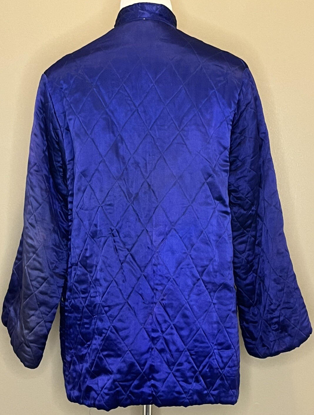 Vtg 50s Japan Quilted Jacket Lounge Set Embroidered Blue Satin Sun Bros Asian