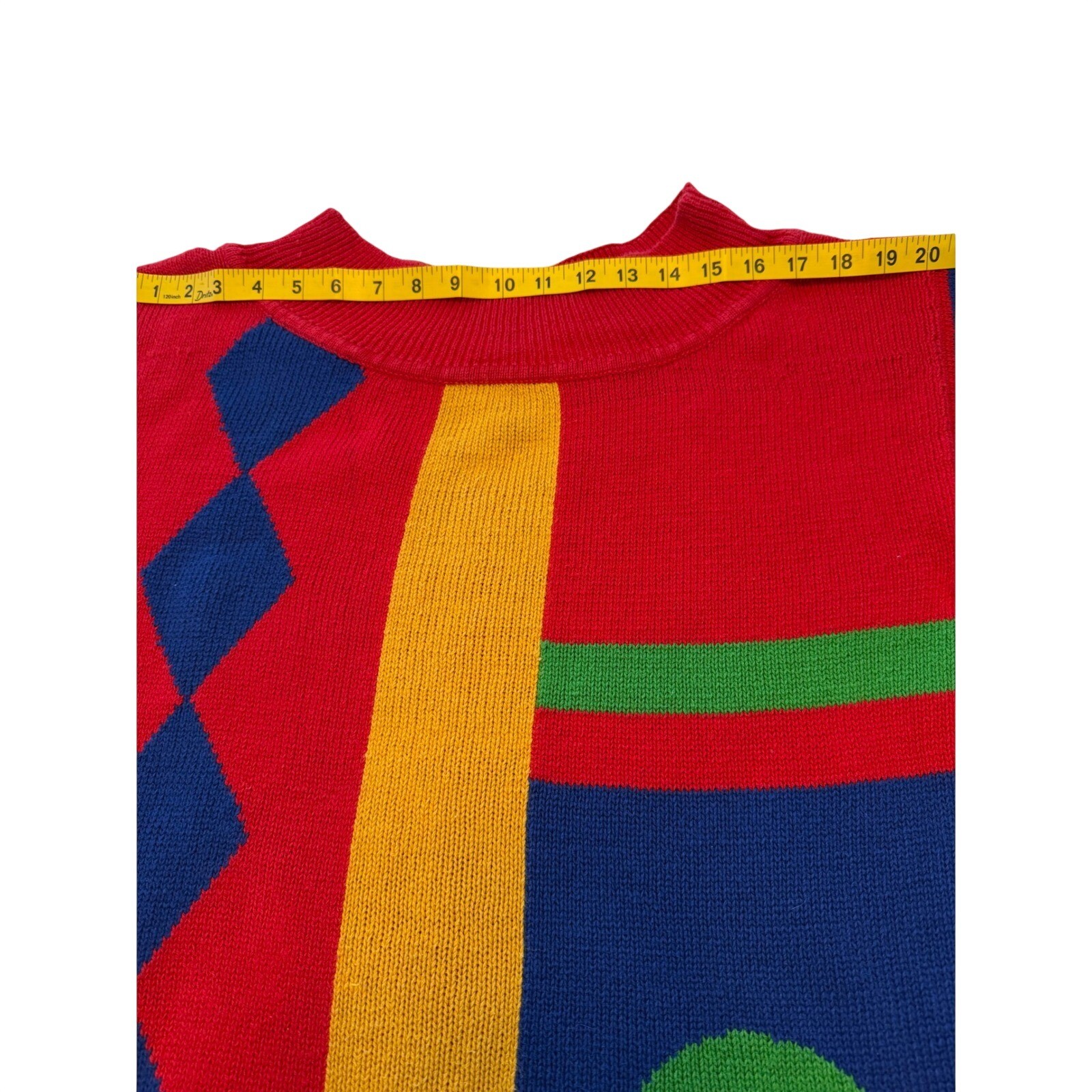 Huntington Ridge Vintage Color Block Geometric Sweater Red Blue Yellow Large