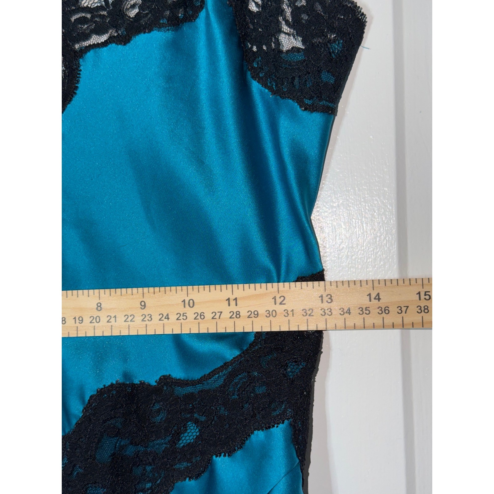 Vintage Victoria’s Secret Blue Satin Lace Trim Slip Dress Size P 90s Nighty