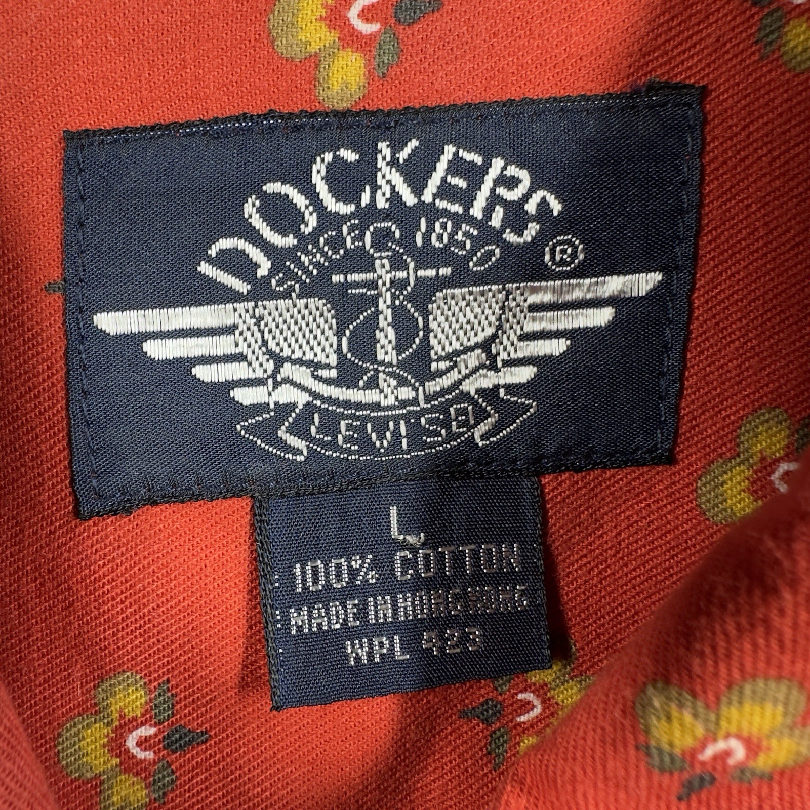 DOCKERS Vintage Rust Red Ditsy Floral Button Front Shirt Women’s M Shoulder Pads