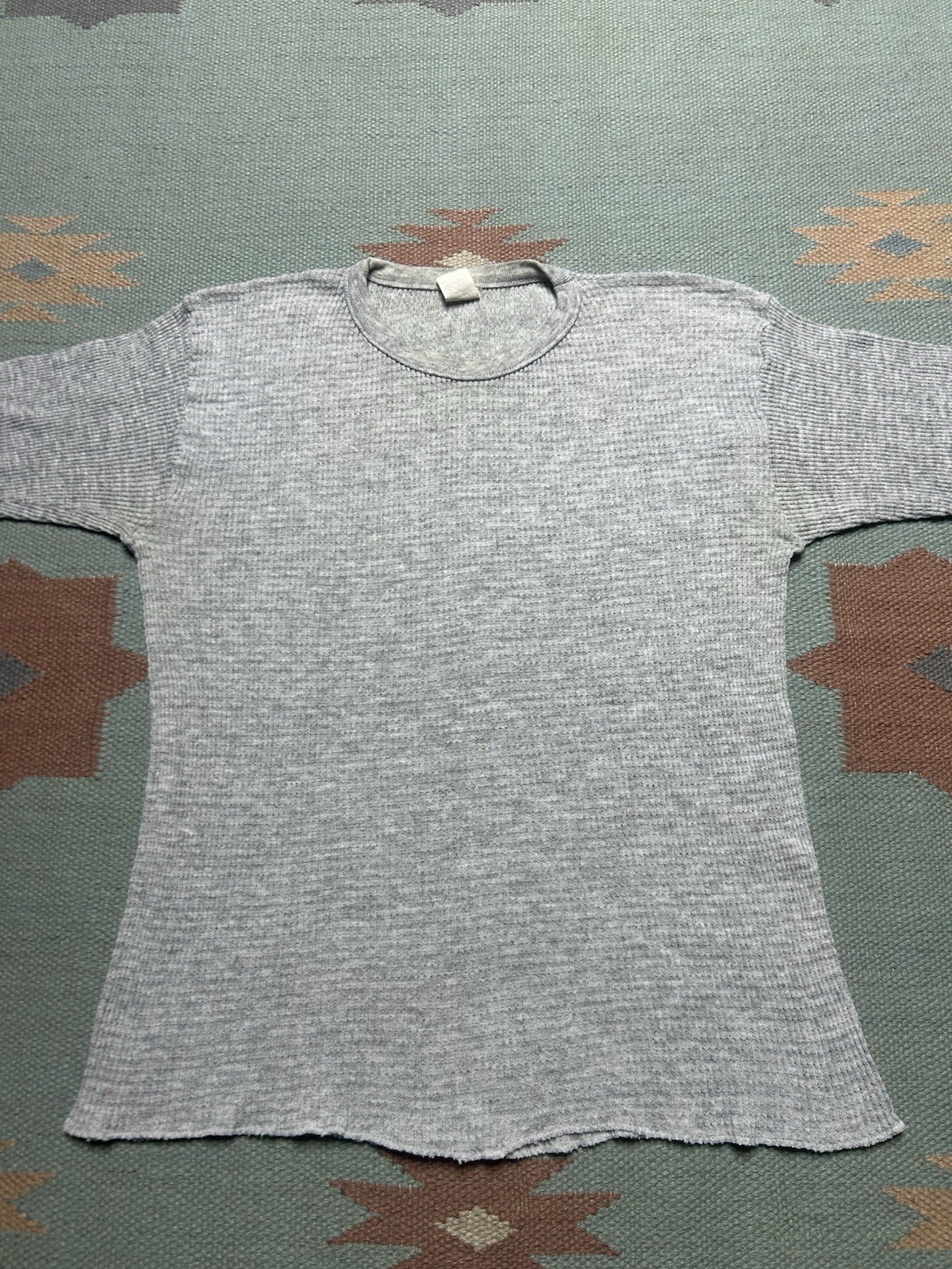 Vintage 70s 80s waffle knit thermal shirt blank gray base layer women’s XL