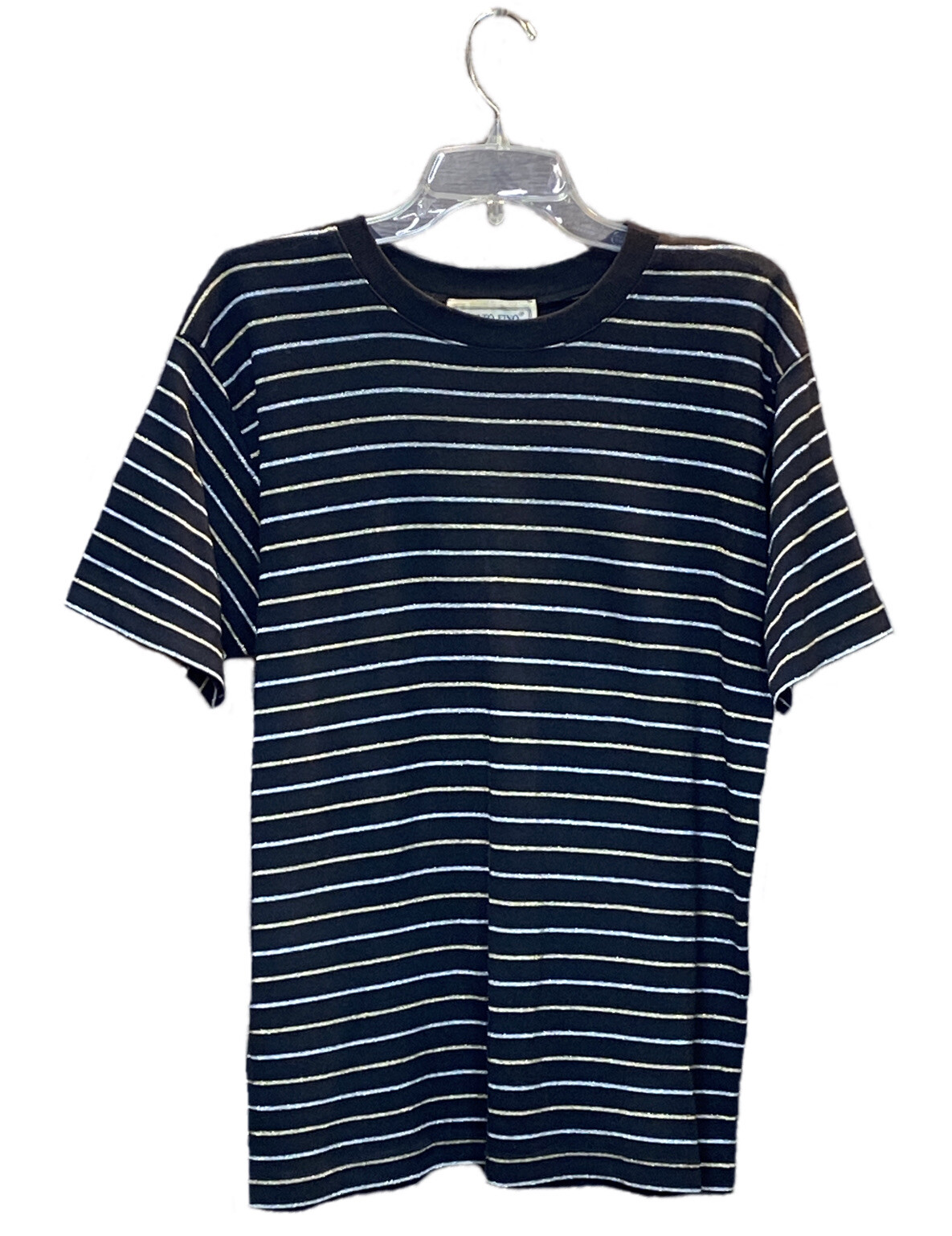 Vintage Molto Fino Cotton Black With Gold And Silver Stripes Women’s Shirt Sz S