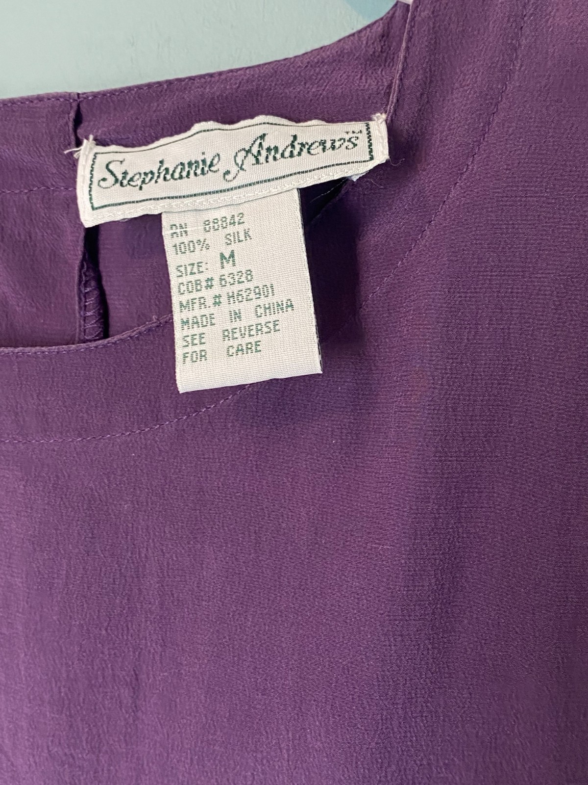 Vintage 90s Stephanie Andrews 100% Silk Blouse Purple Minimalist Quiet Luxury M
