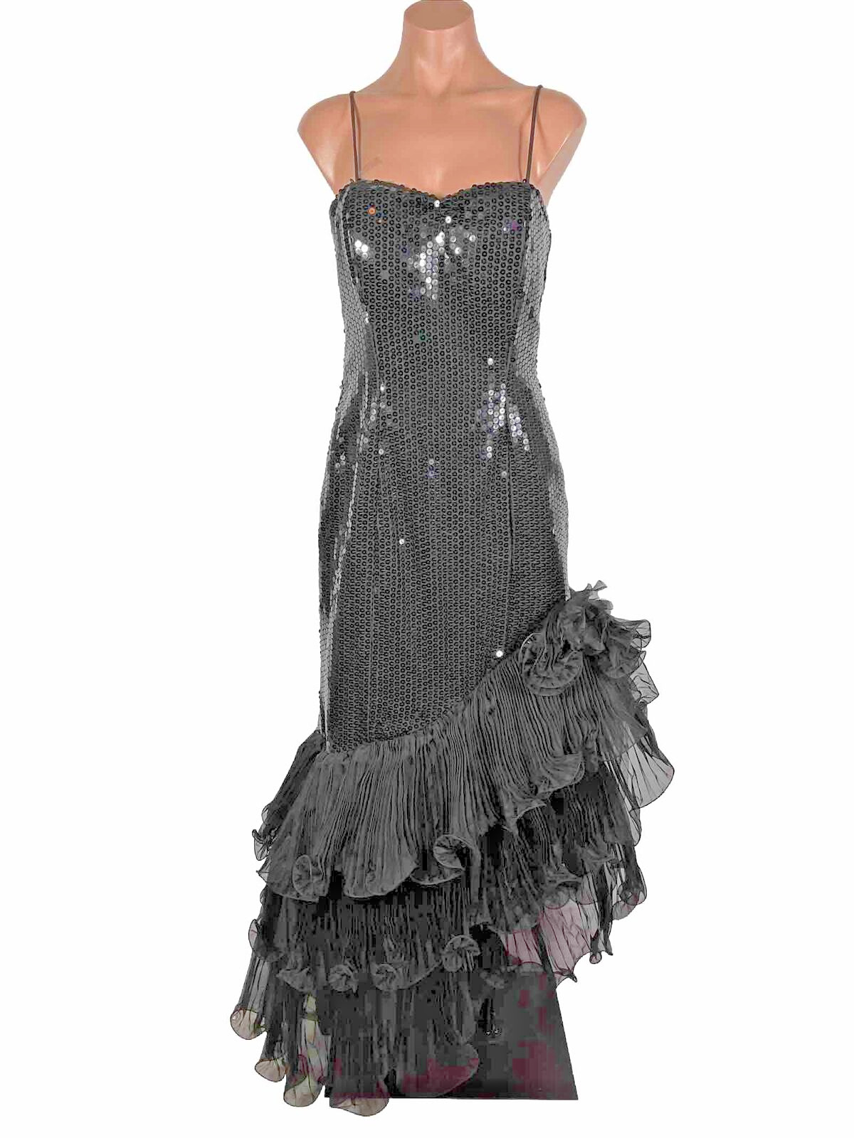 80s 90s Nadine Black Mermaid Bodycon Sequin Bow Sweetheart Prom Party Dress