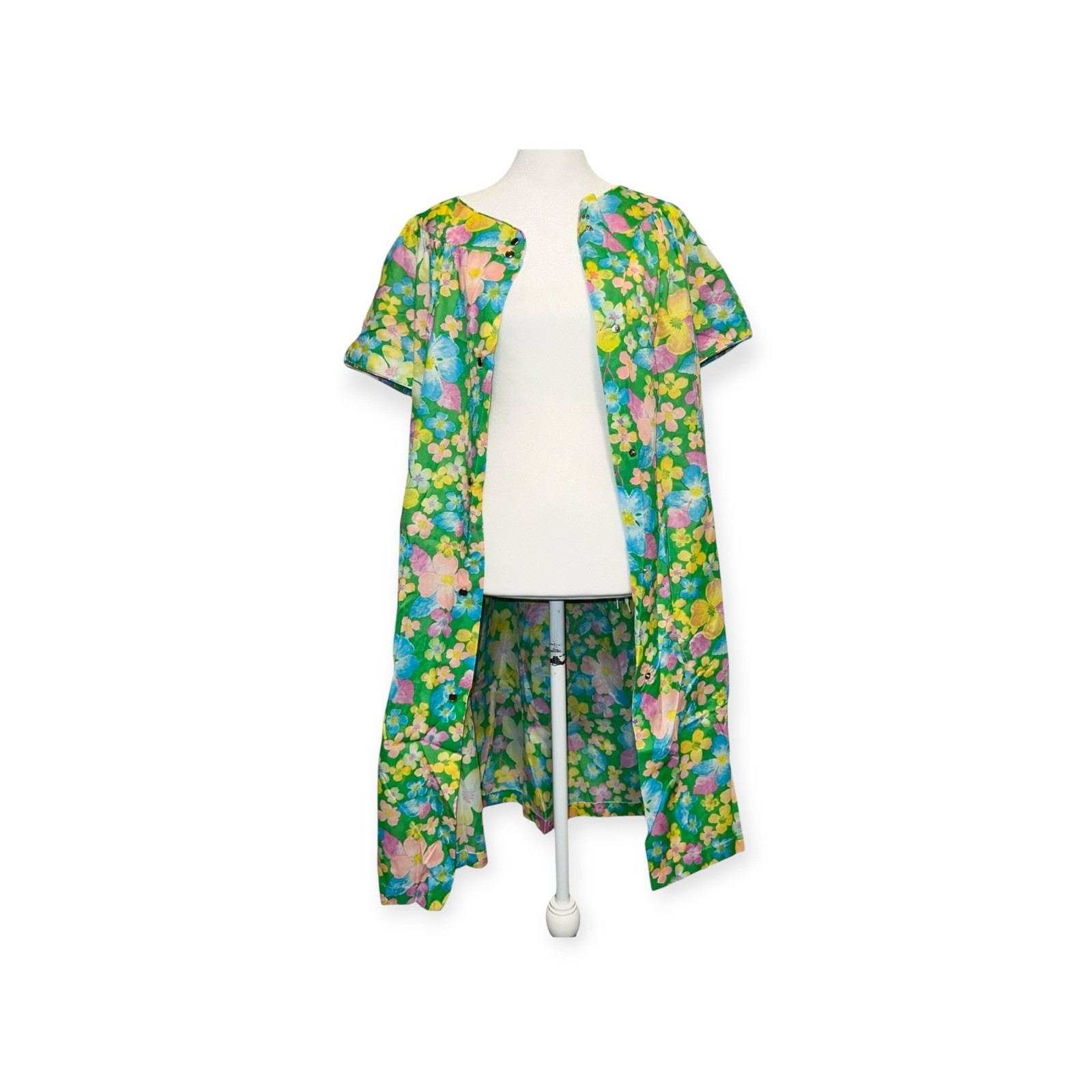 VTG 1960s MUUMUU FLOWER POWER HAWAIIAN HOUSE DRESS HIPPIE MOD ROCKABILLY W/ BELT