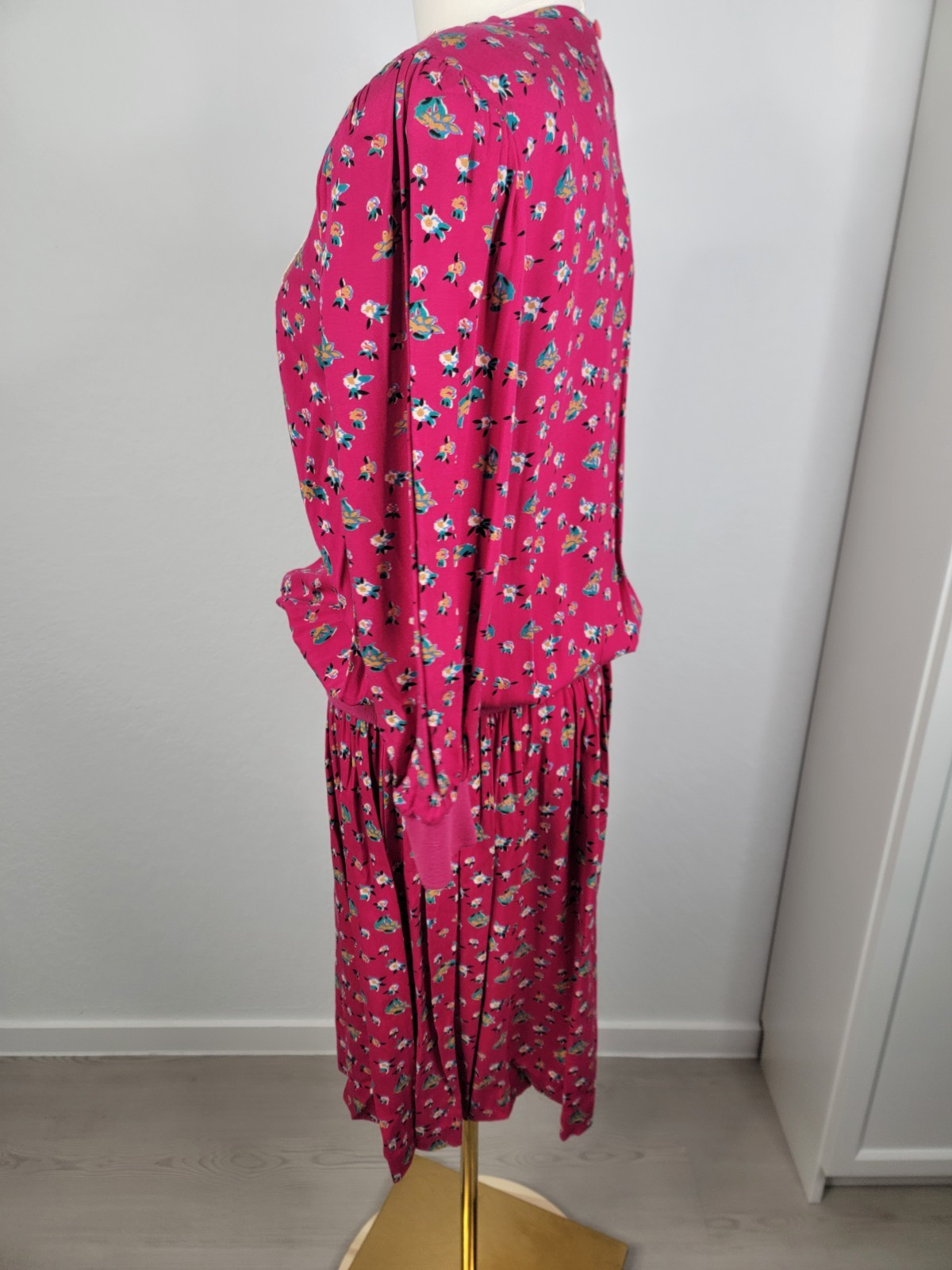 Vintage 80s Natalie Magenta Floral Drop Waist Dress Size 8P