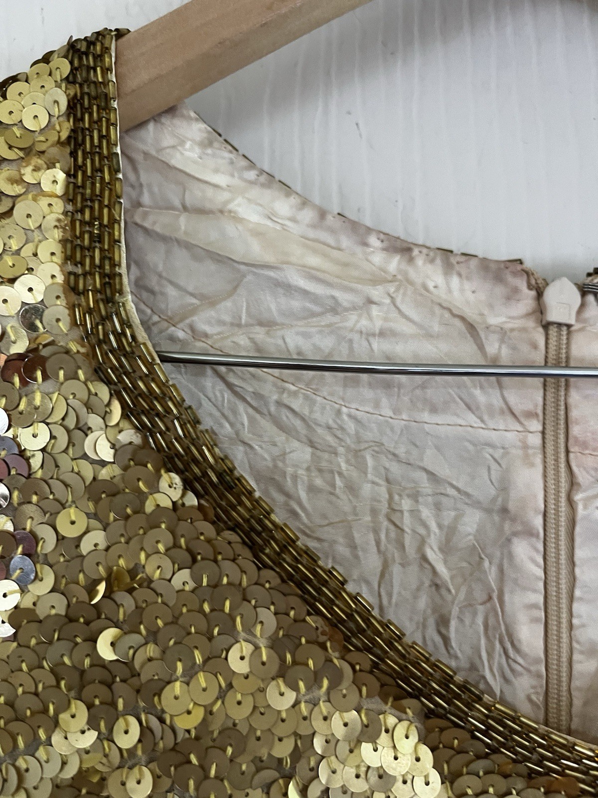 VTG 70s 90s Silk Sequin Mob Wife Trophy Bride Wedding Guest Party Dress M