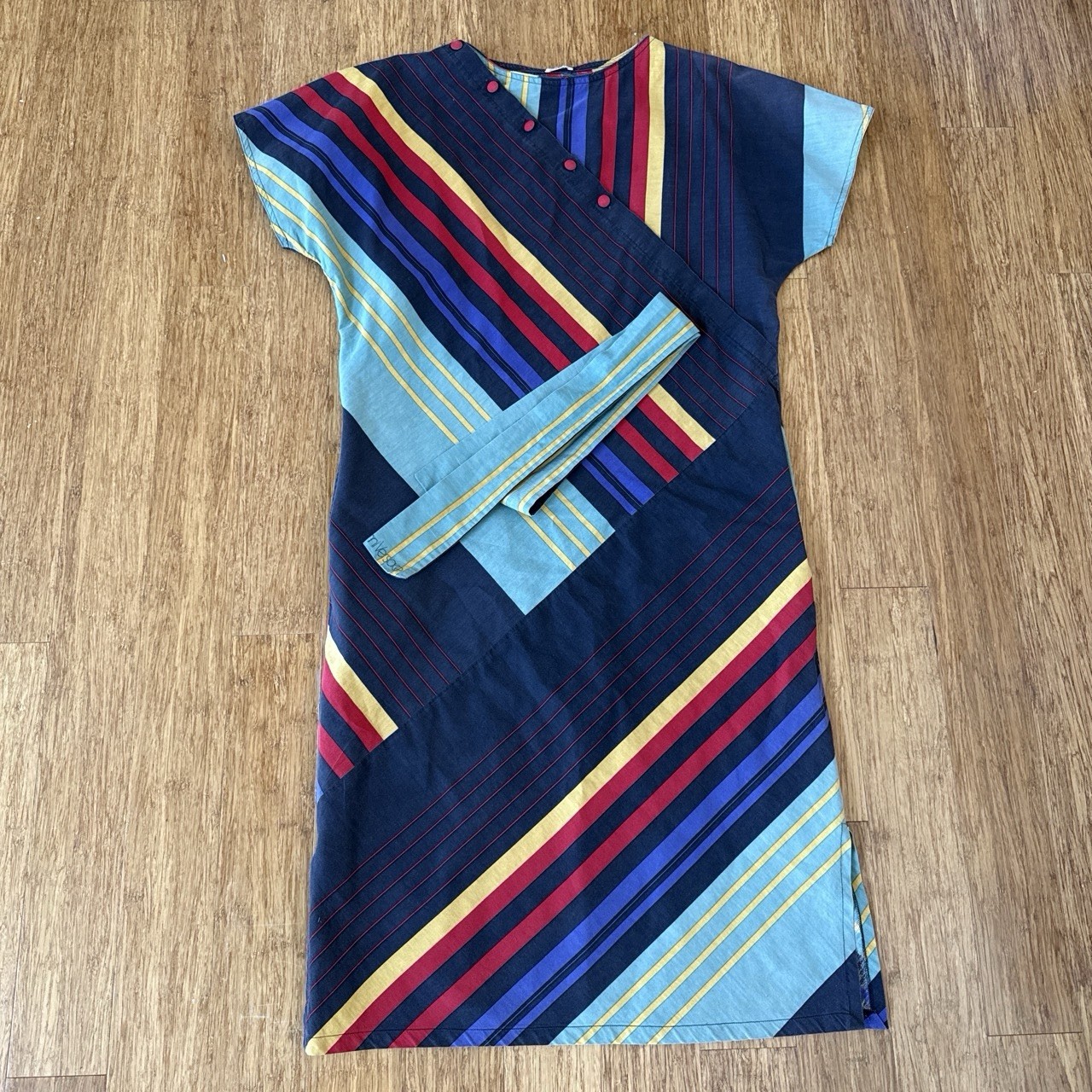 Vintage Gianni Versace multicolored Retro Cotton Shirt Dress With Belt sm/med