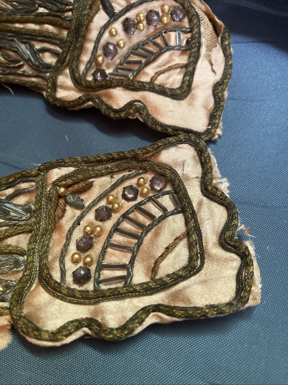 Pair Antique 1900’s Hand Stitched Beads & Rhinestones for Opera Cape Sleeves?