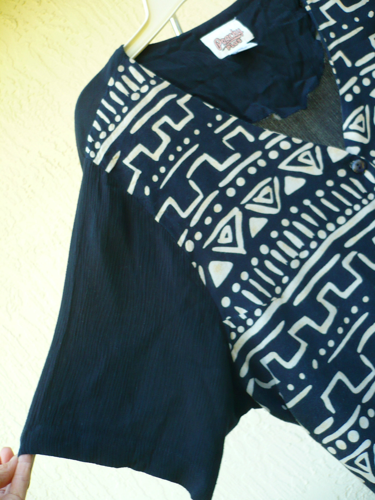 VTG 90S GAUZY RAYON SZ L XL 1X BLACK OFF WHITE ETHNIC GEOMETRIC VEST DRESS WOMEN