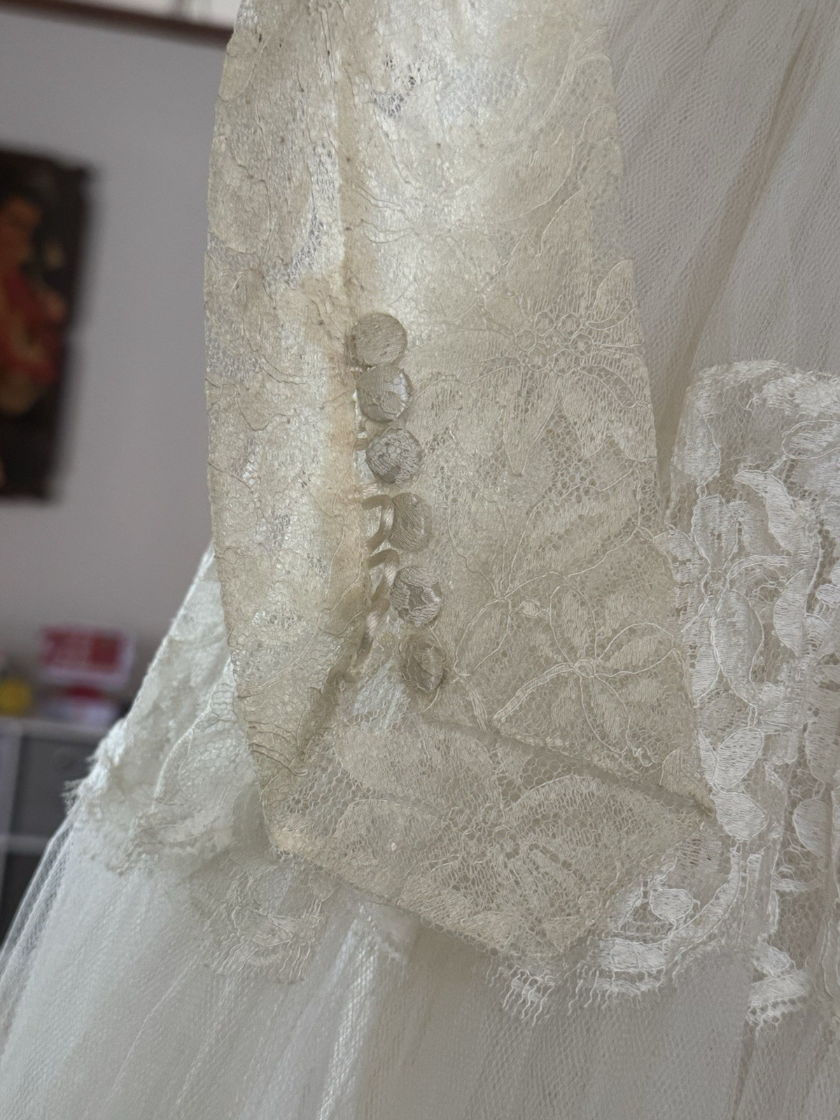 Vintage 1950s Ivory Wedding Dress, Lace And Tulle, XS,