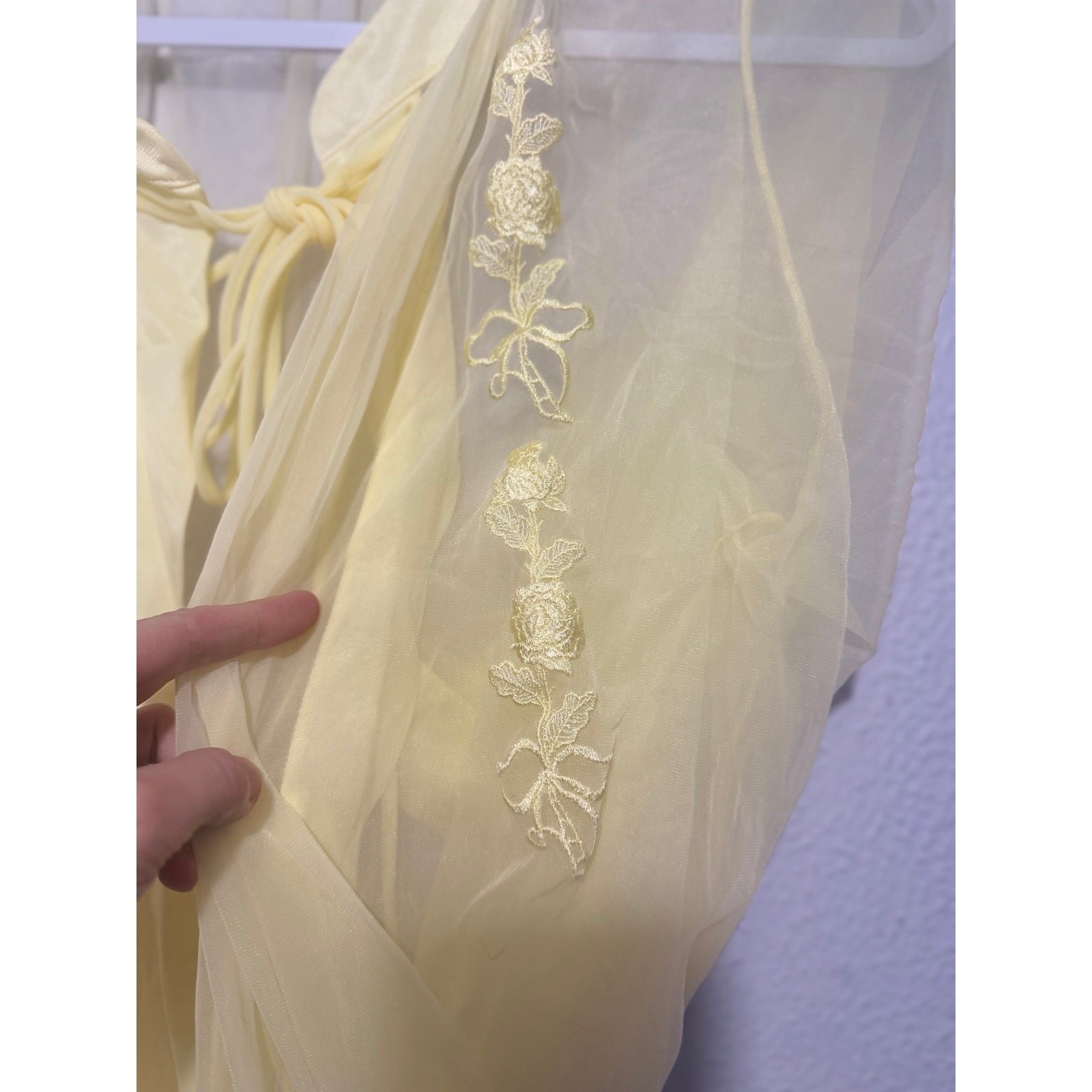 Vintage Gaymode Sheer Chiffon Robe Yellow 60s Floral Embroidered Coquette Bridal