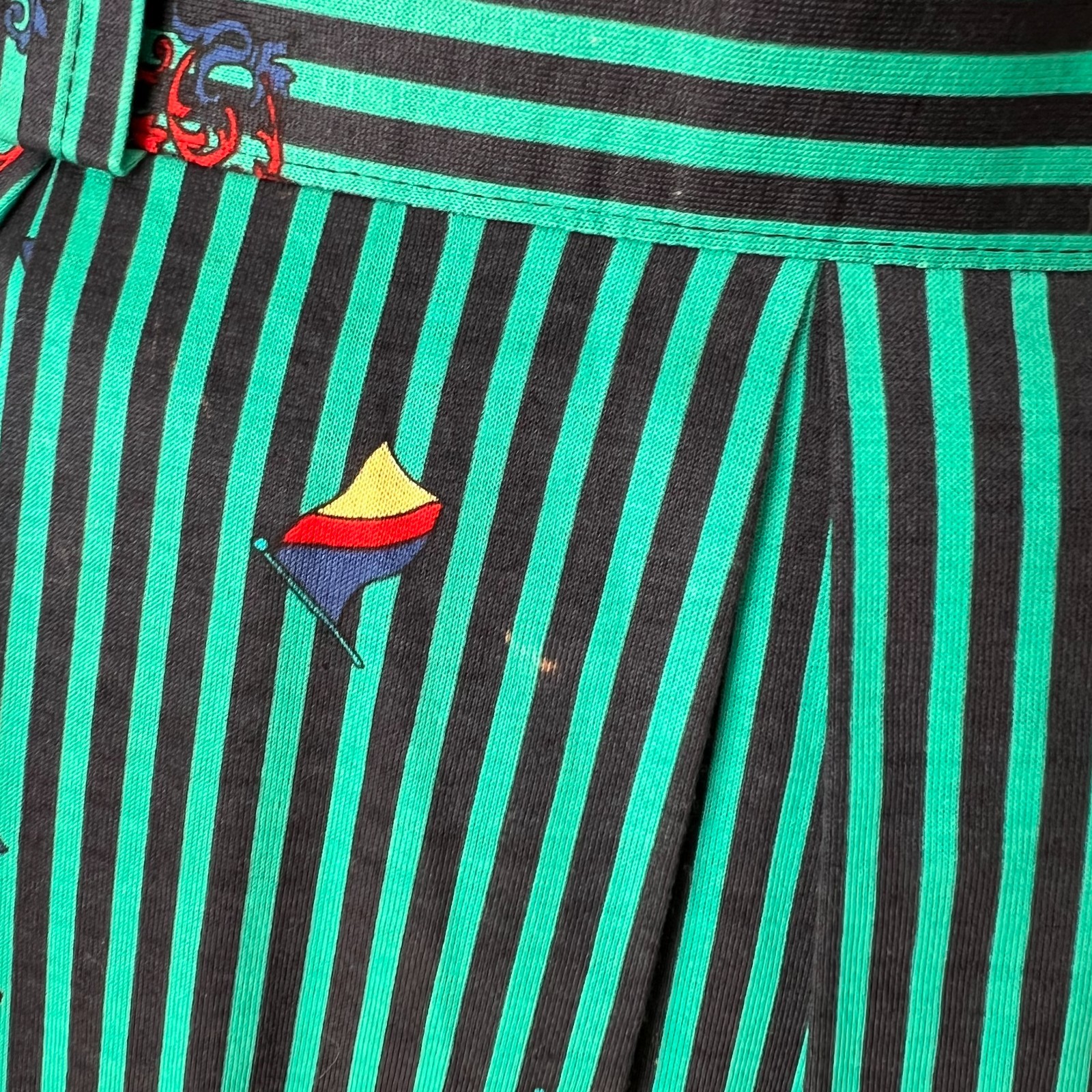 1980s BLEYLE Cotton Pleated High Waist Midi Skirt Preppy Summer Striped Aline 38
