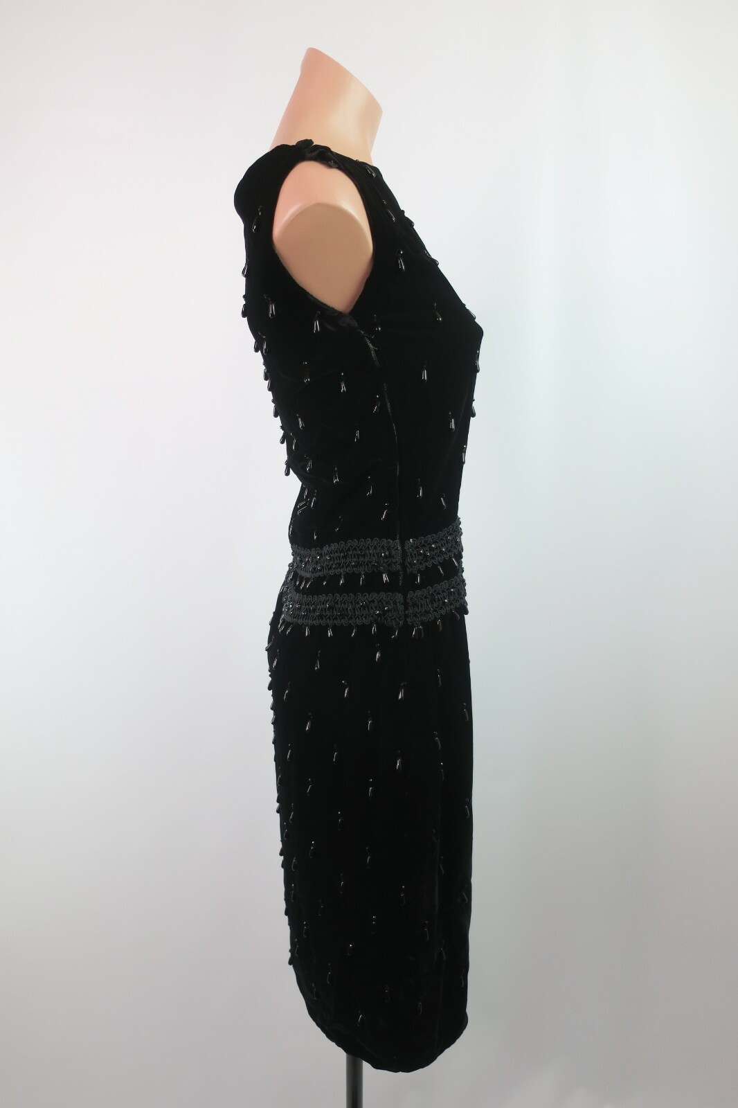 Vtg 70s 20s Flapper Tassel Sheath Gatsby Party Beaded Velvet Trophy Dress Sz S