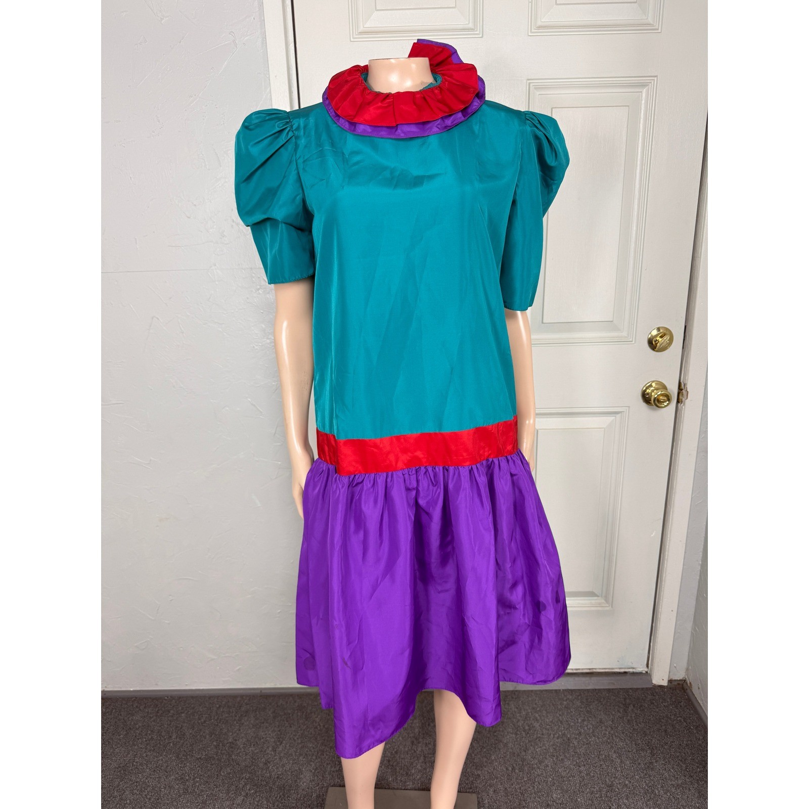 Vintage 80s 90s NOS Billy Jack Women’s Dress Party Color Block Taffeta YY20