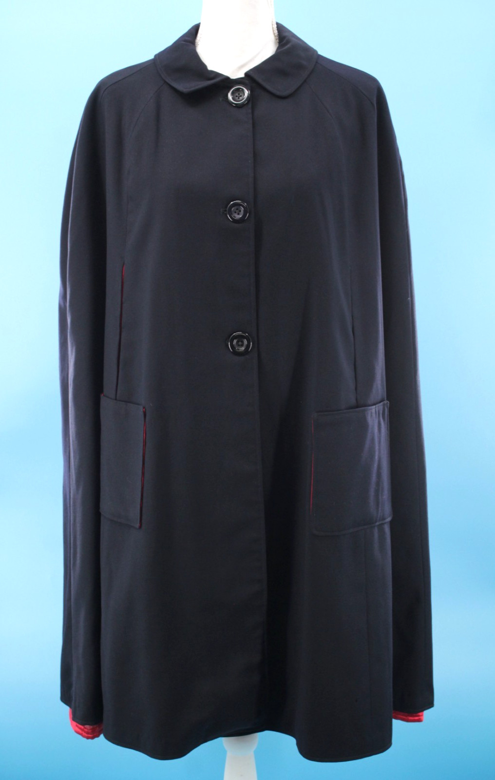 VTG Women’s 40s Navy W/ Red Lining Wool Cape Coat 1940s W/ Pockets